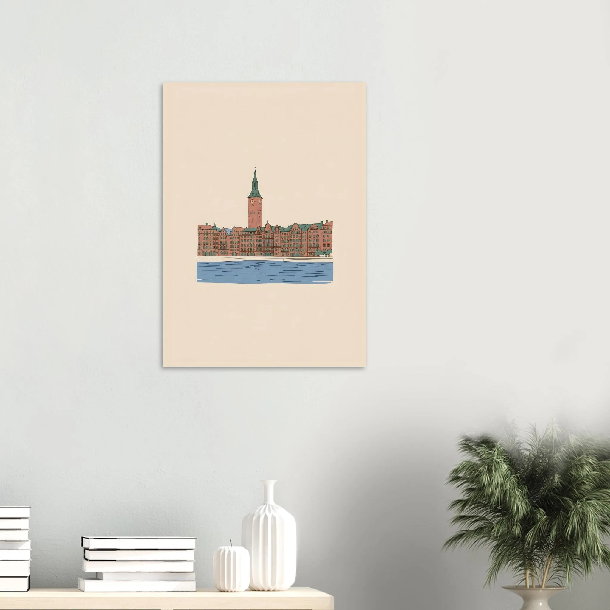 Minimalist line art poster of Helsingborg — warm minimalist design, from €19