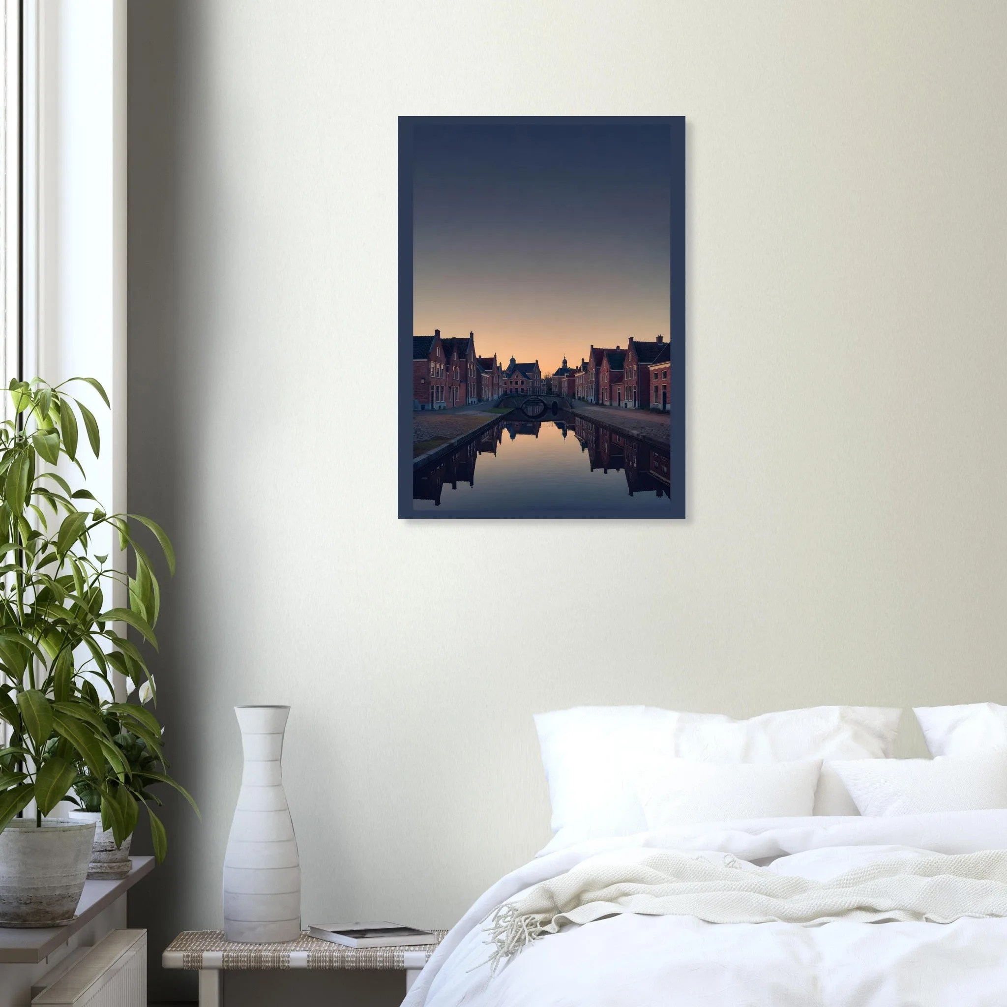 Silhouette skyline poster of Delft — warm minimalist design, from €19