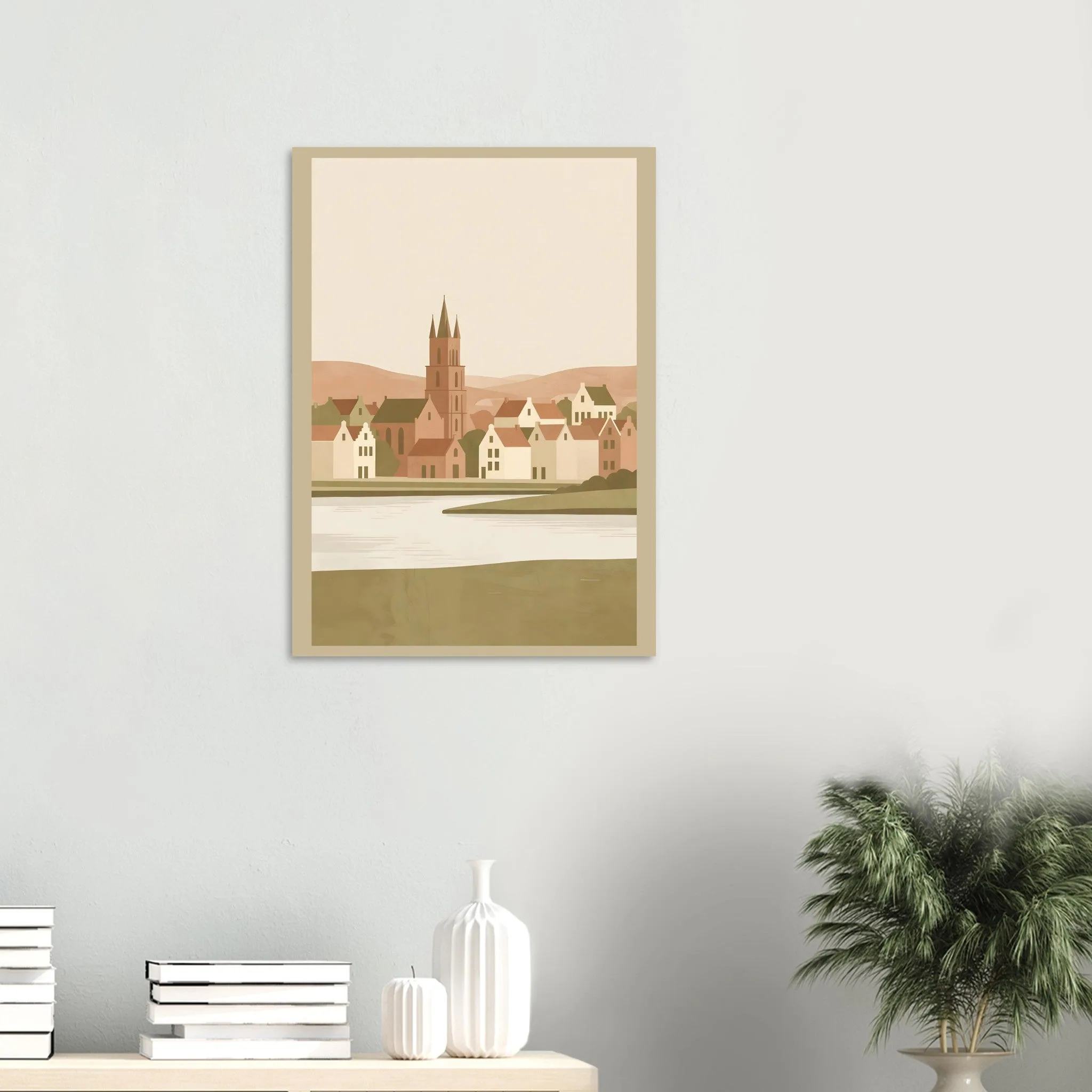 Flat vector illustration poster of Dordrecht — warm minimalist design, from €19
