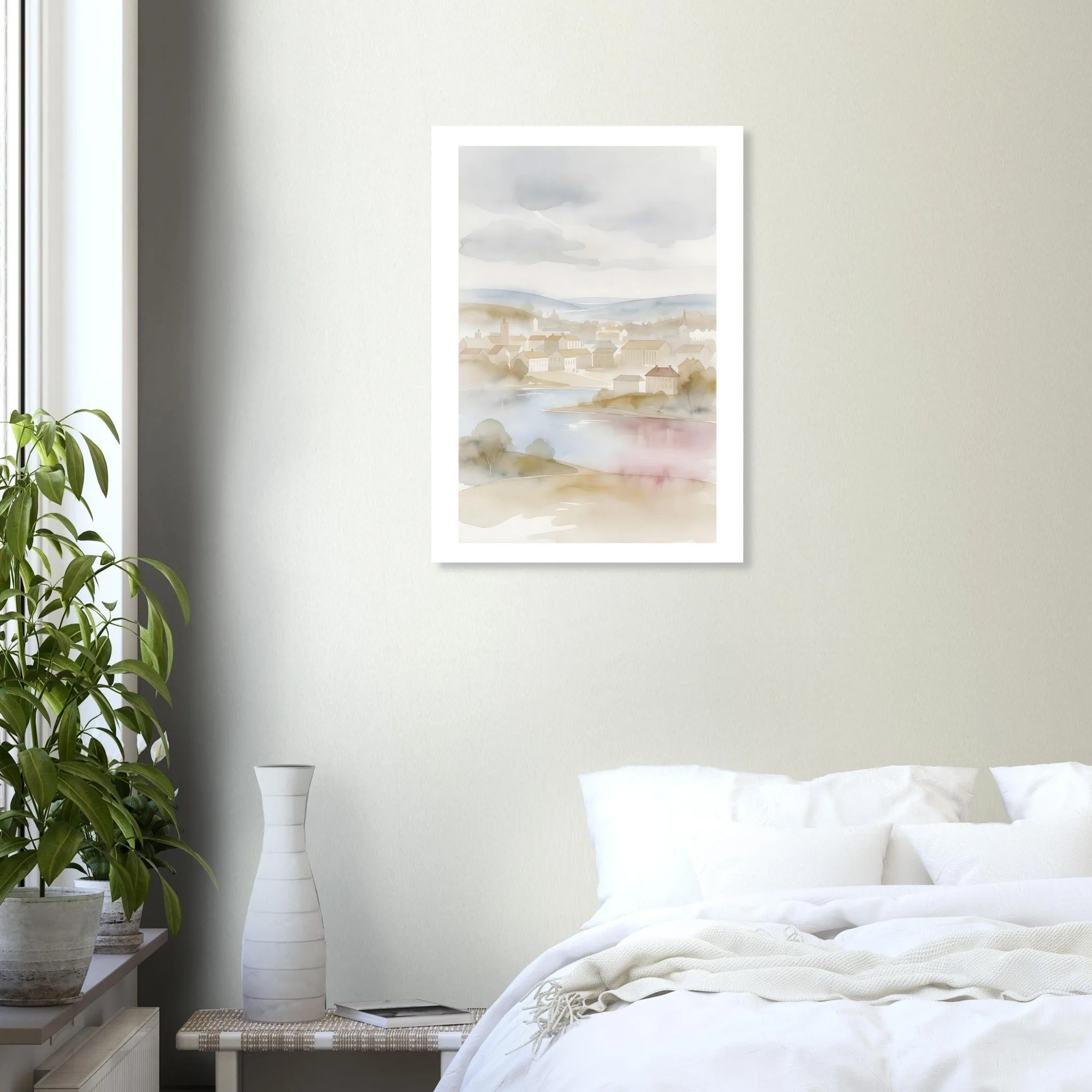 Watercolour landscape poster of Linköping — warm minimalist design, from €19