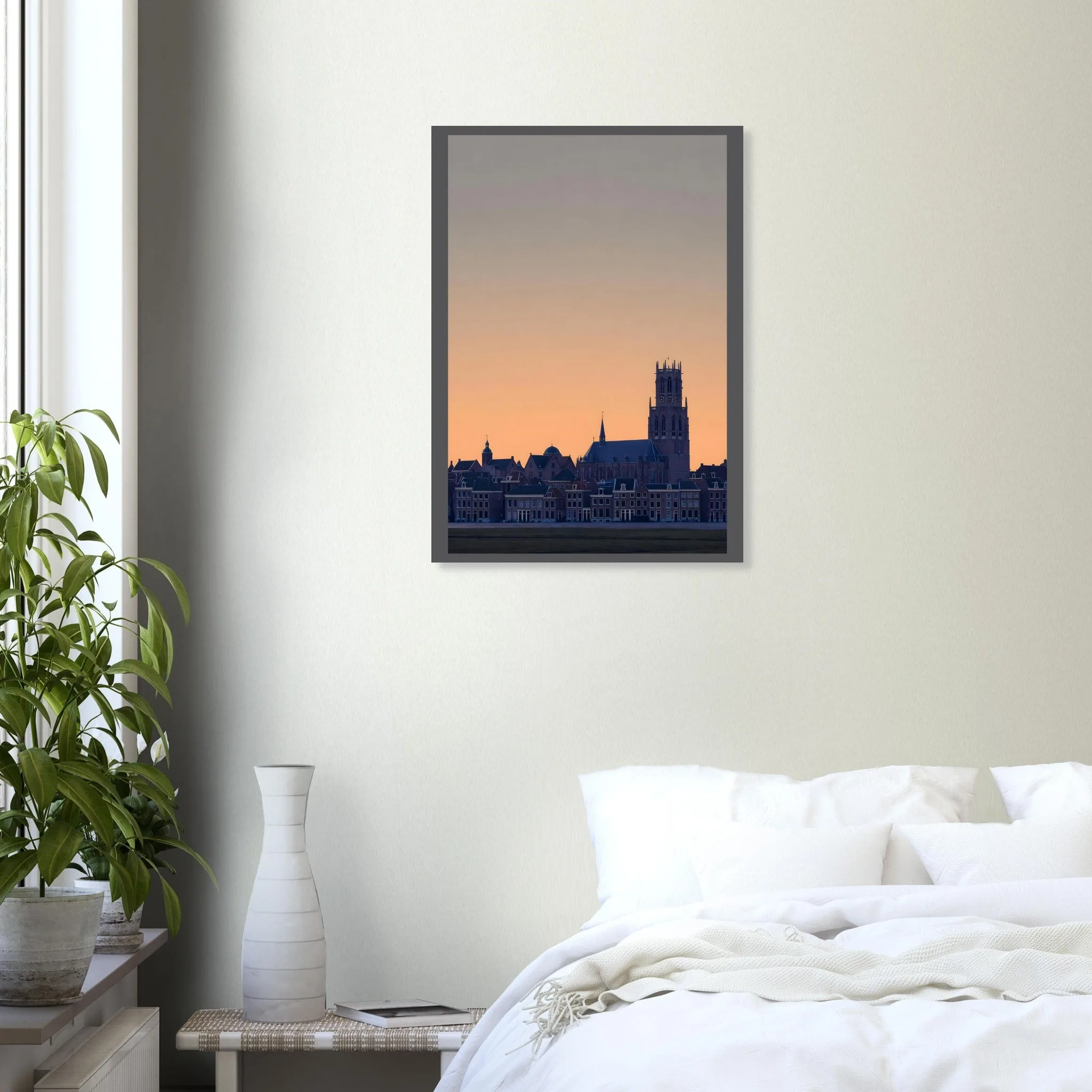 Silhouette skyline poster of Dordrecht — warm minimalist design, from €19