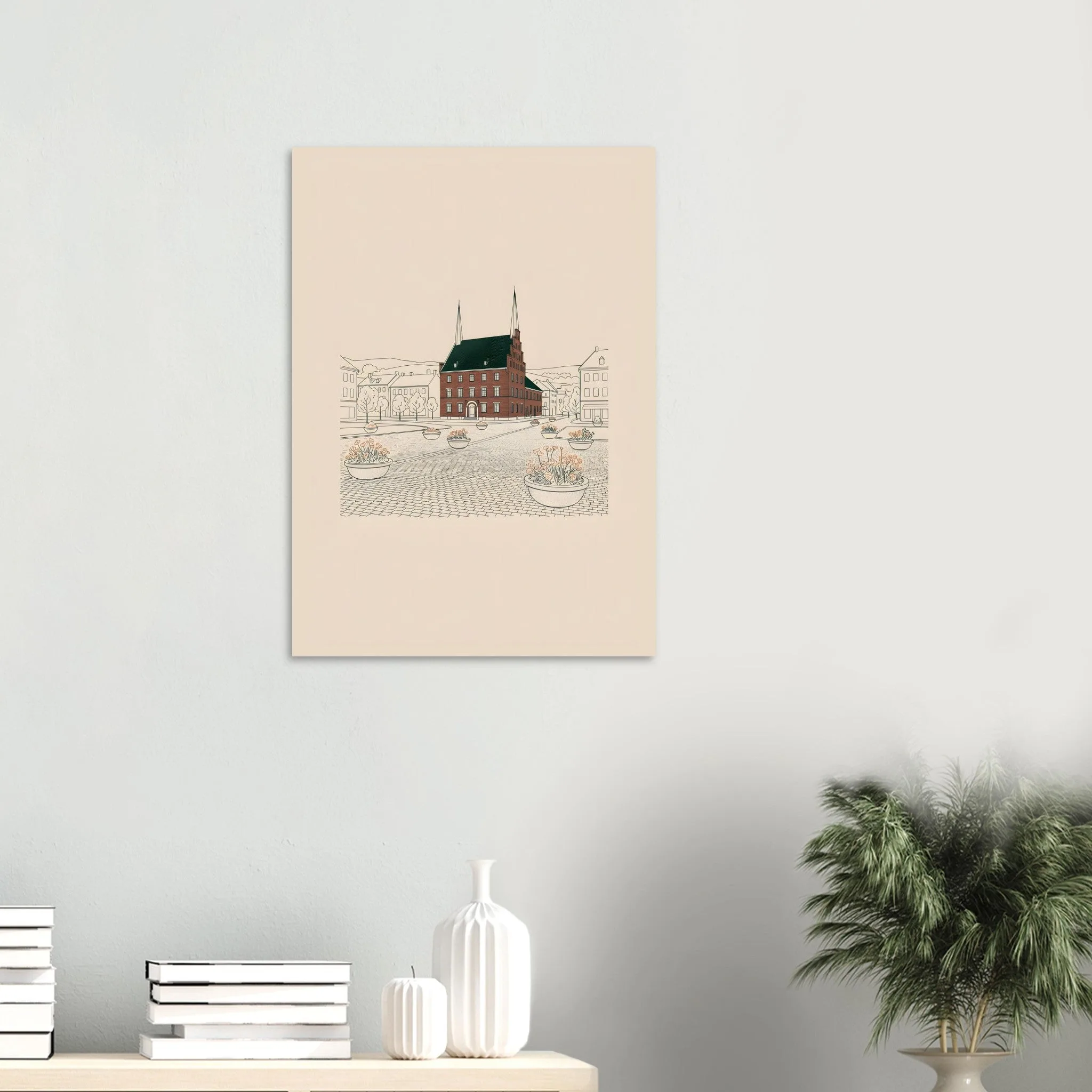 Minimalist line art poster of Lund — warm minimalist design, from €19