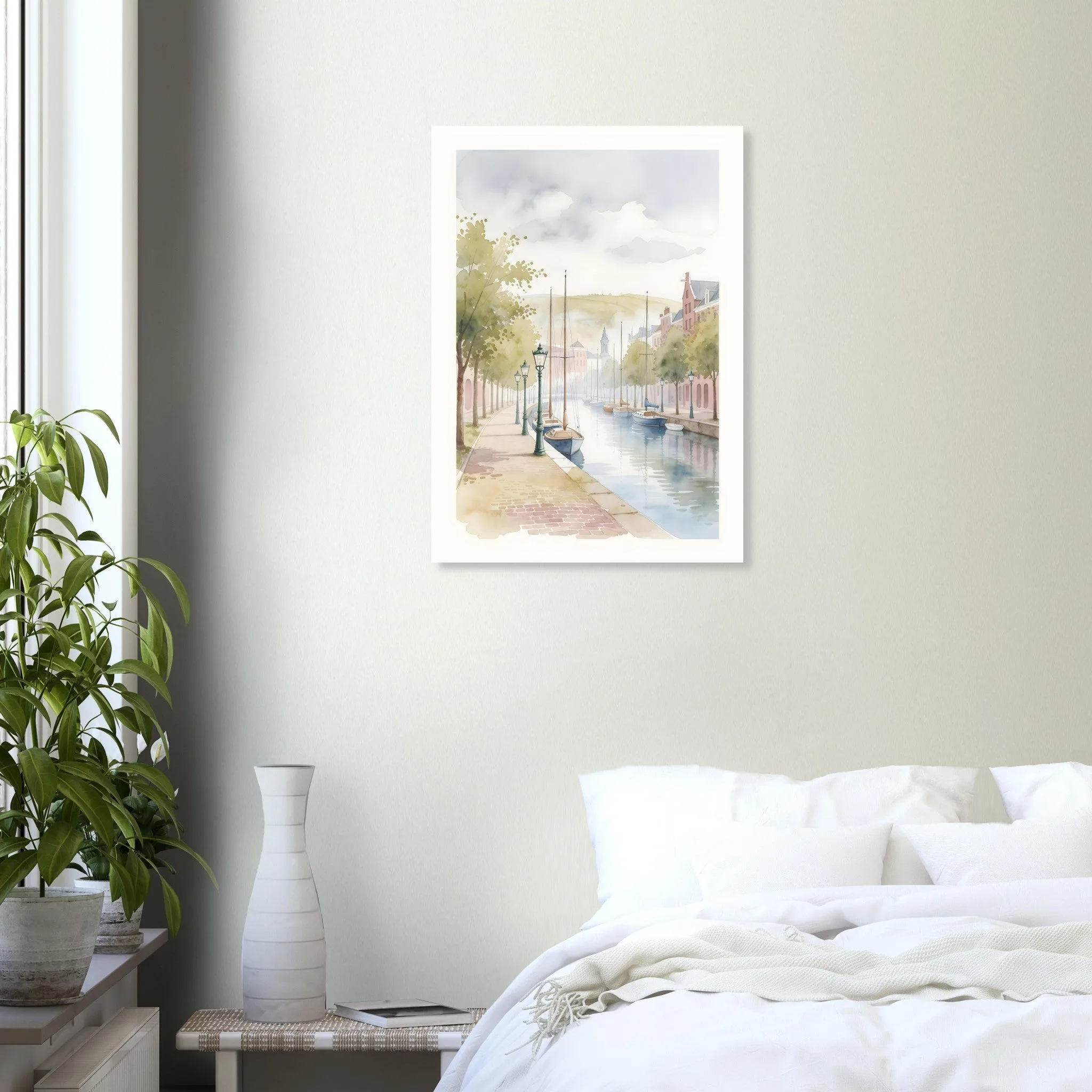 Watercolour landscape poster of Vlaardingen — warm minimalist design, from €19