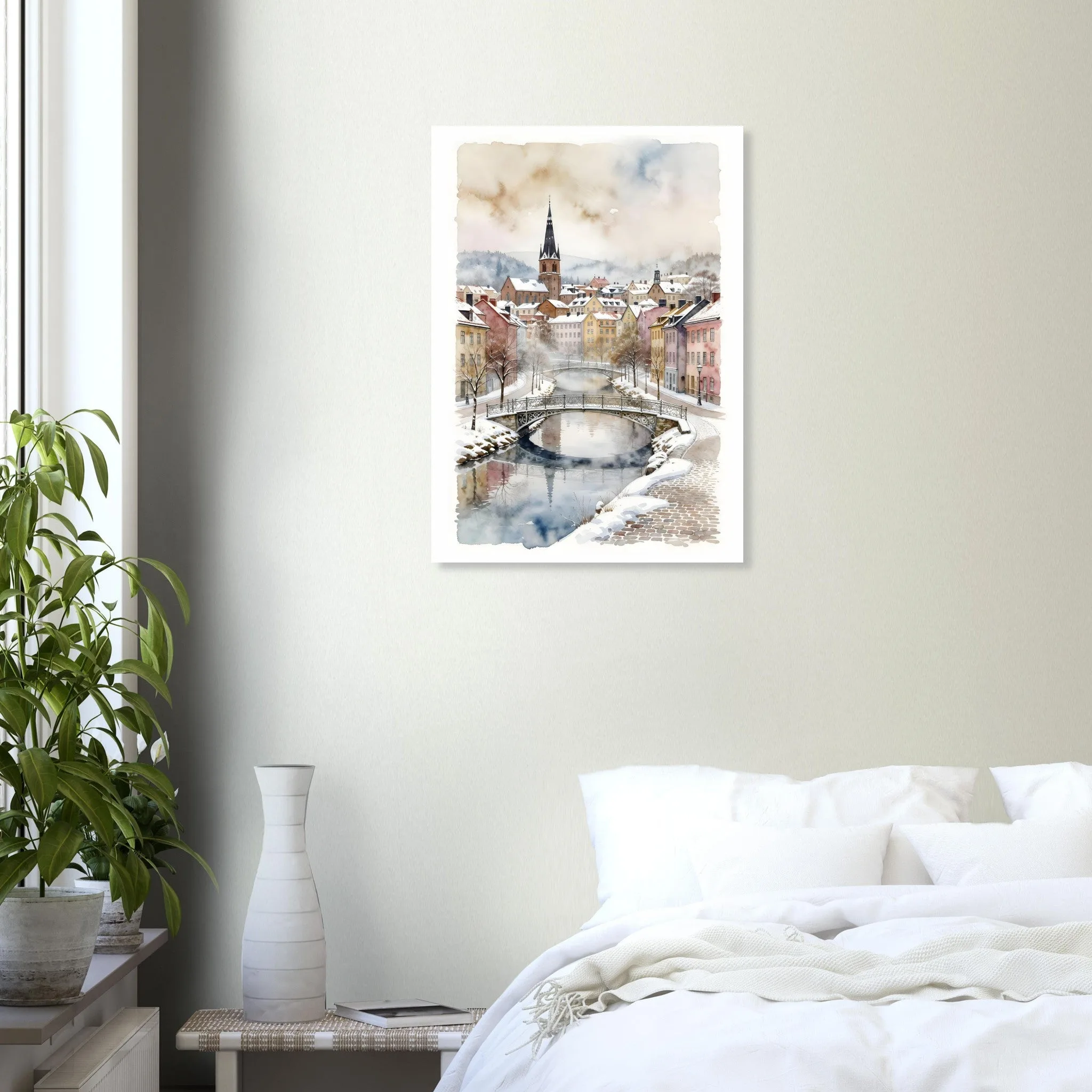 Watercolour landscape poster of Borås — warm minimalist design, from €19