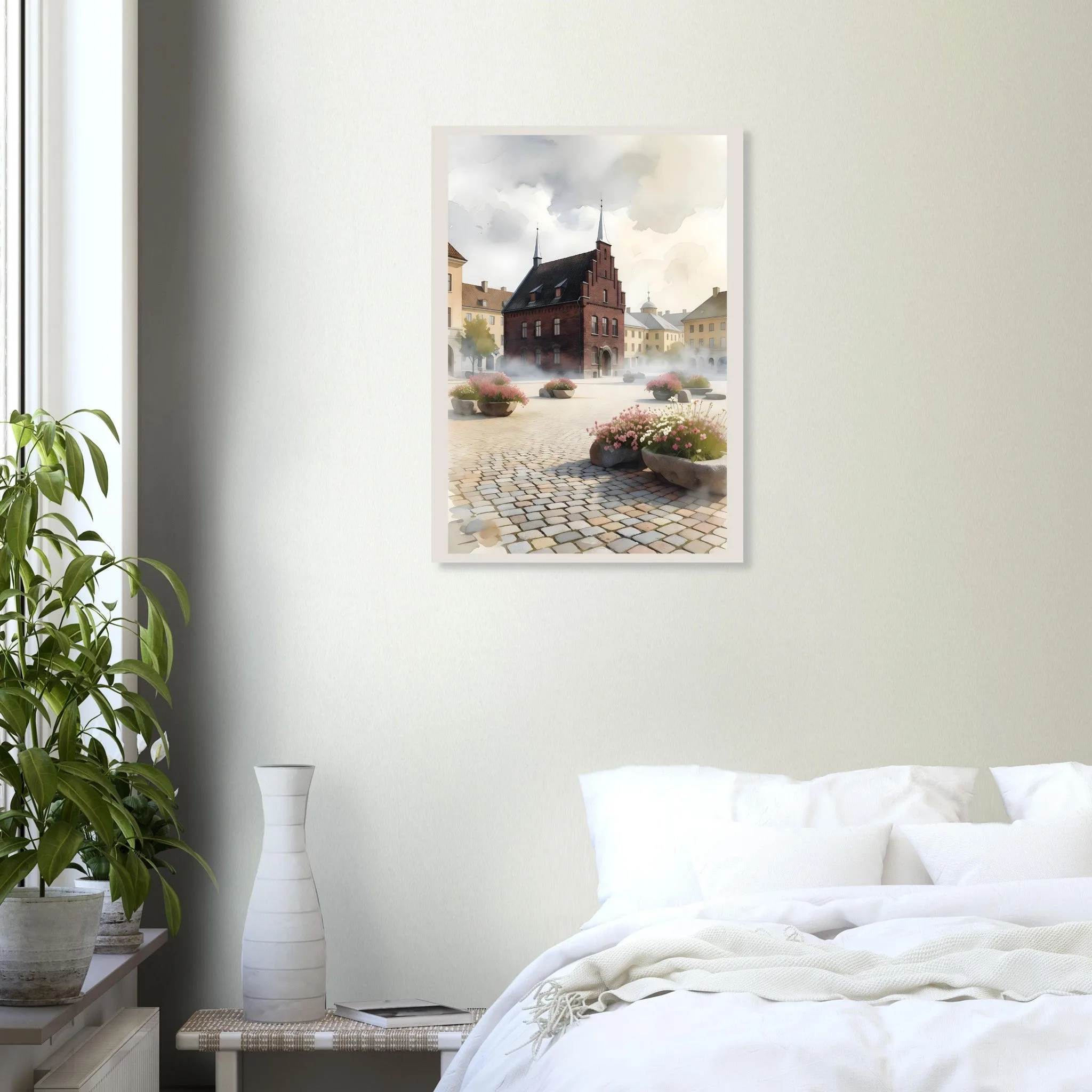 Watercolour landscape poster of Lund — warm minimalist design, from €19