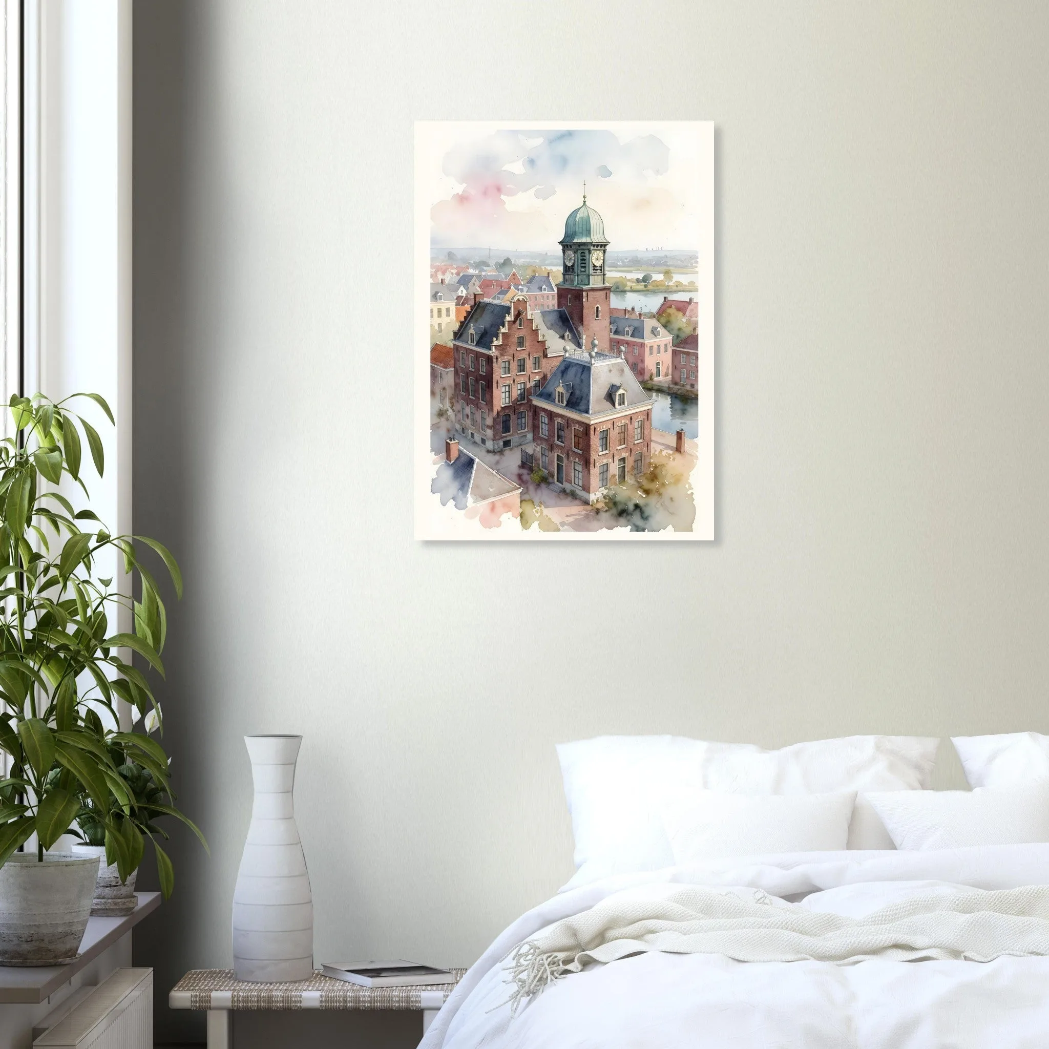 Watercolour landscape poster of Purmerend — warm minimalist design, from €19