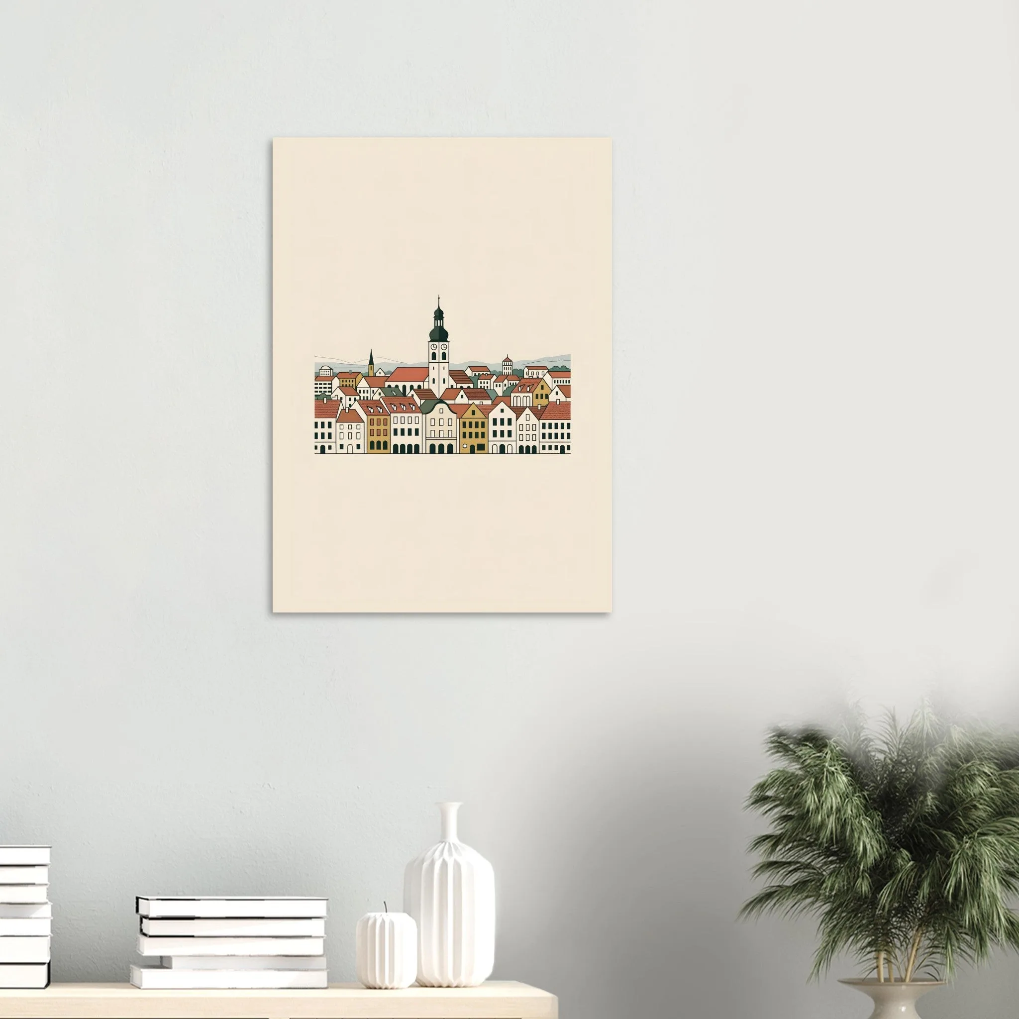 Minimalist line art poster of Wels — warm minimalist design, from €19