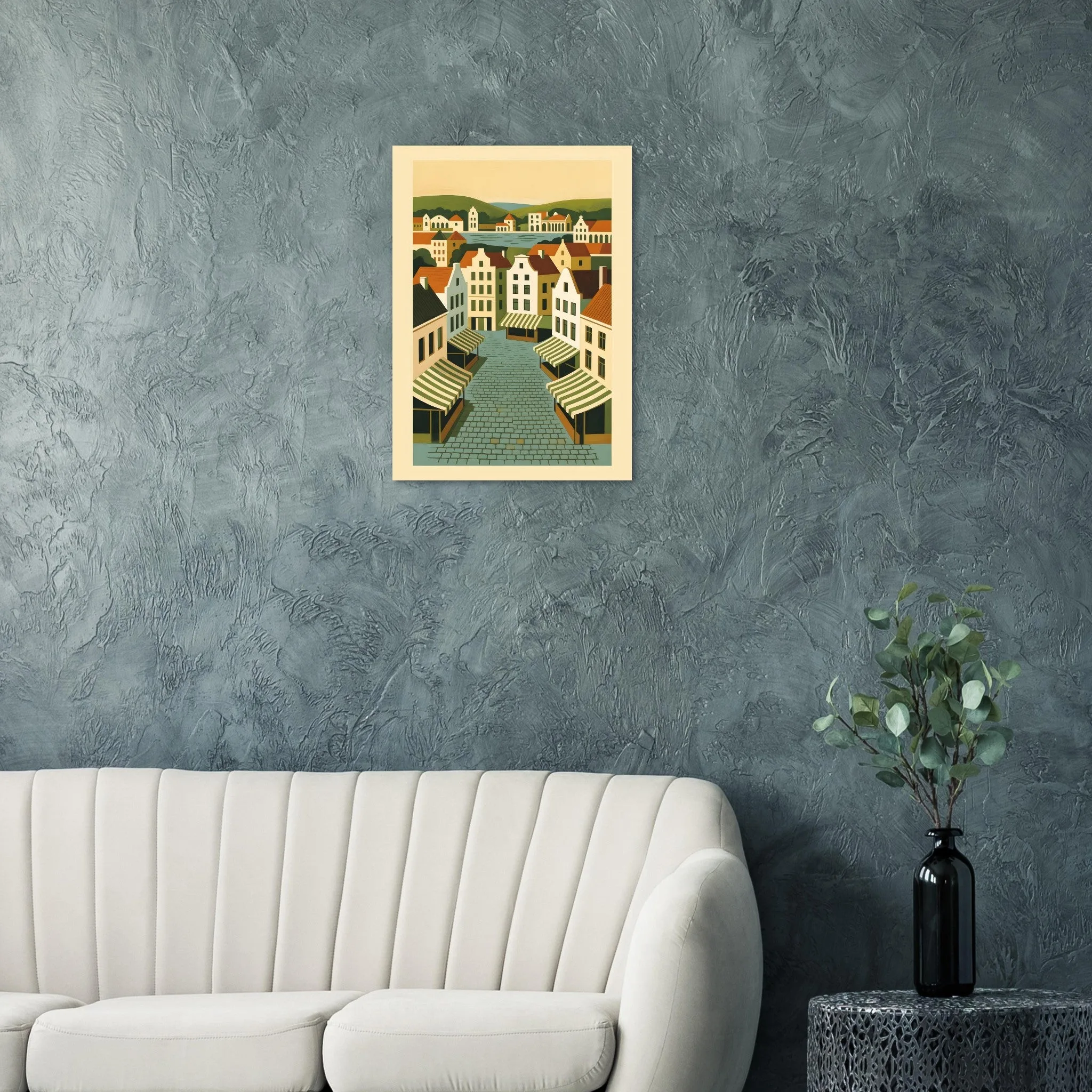 Mid-century modern poster of Assen — warm minimalist design, from €19
