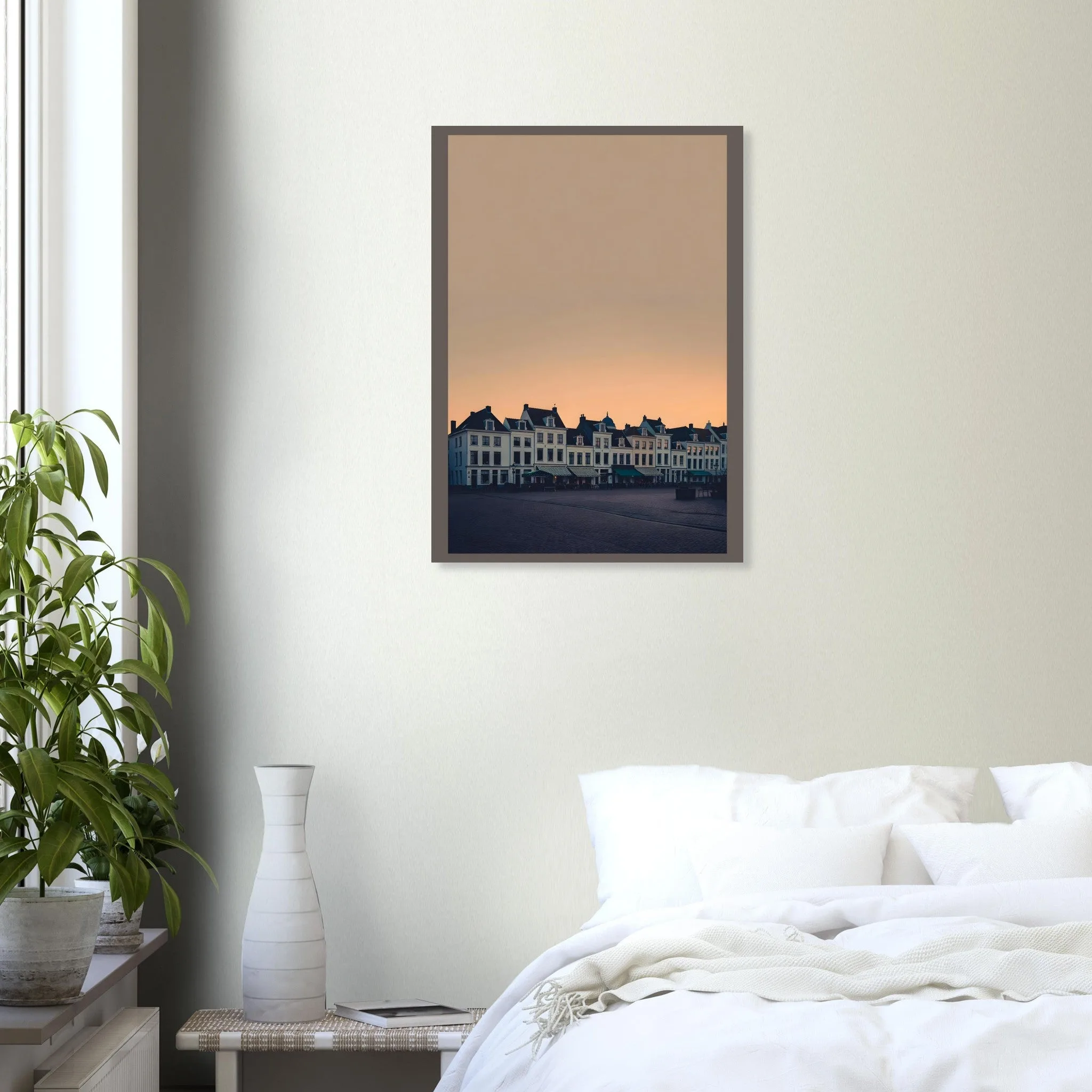 Silhouette skyline poster of Assen — warm minimalist design, from €19
