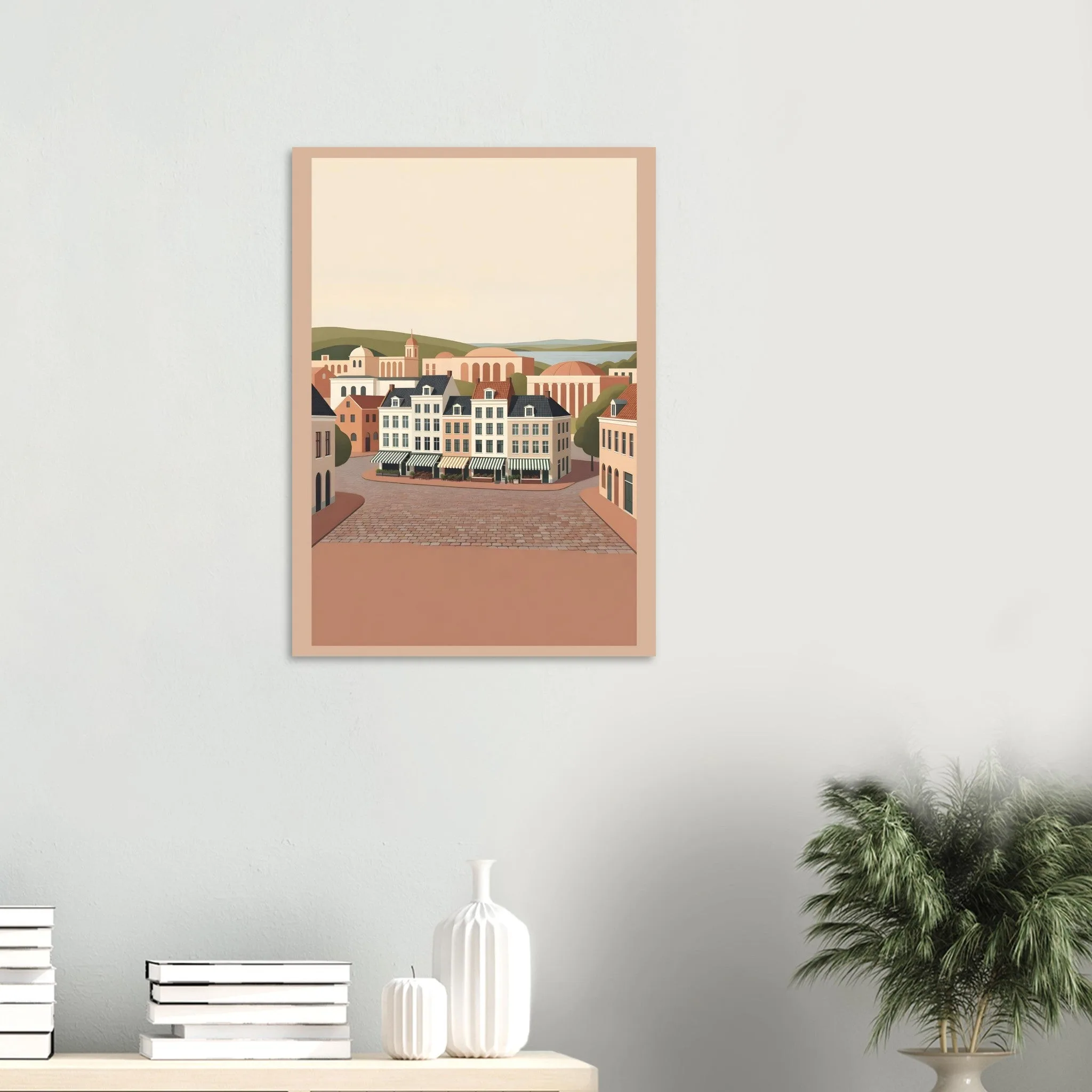 Flat vector illustration poster of Assen — warm minimalist design, from €19