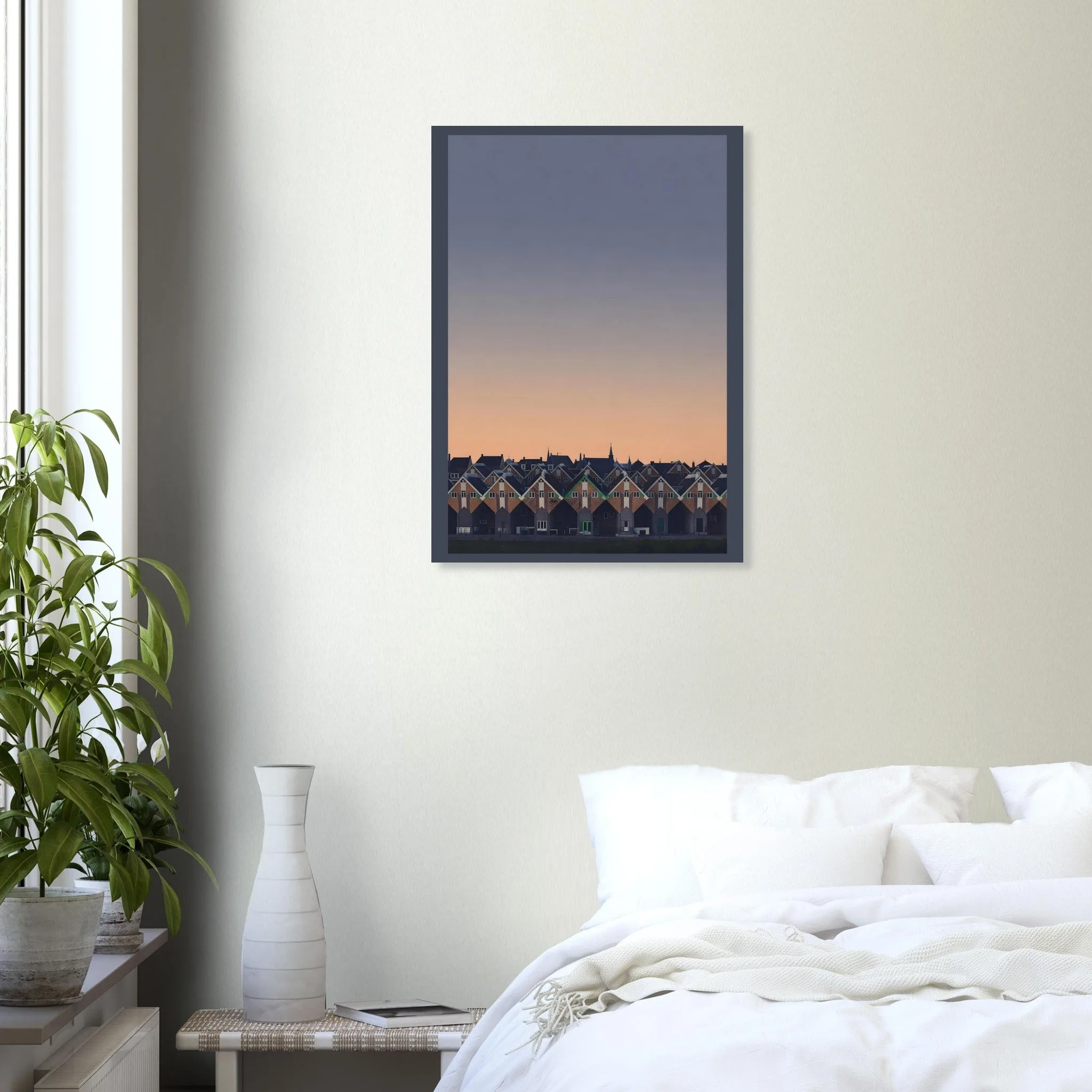 Silhouette skyline poster of Helmond — warm minimalist design, from €19