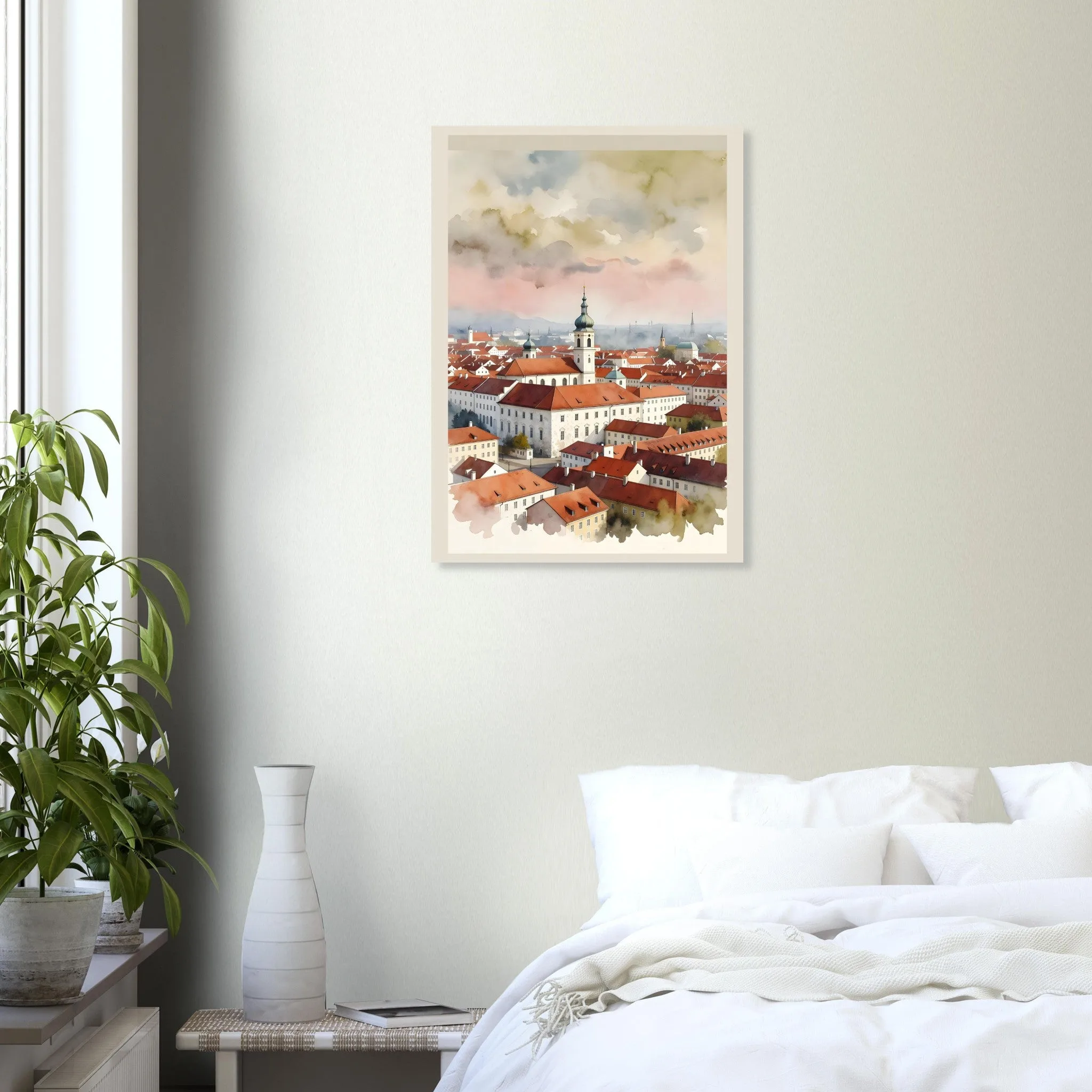 Watercolour landscape poster of St. Pölten — warm minimalist design, from €19