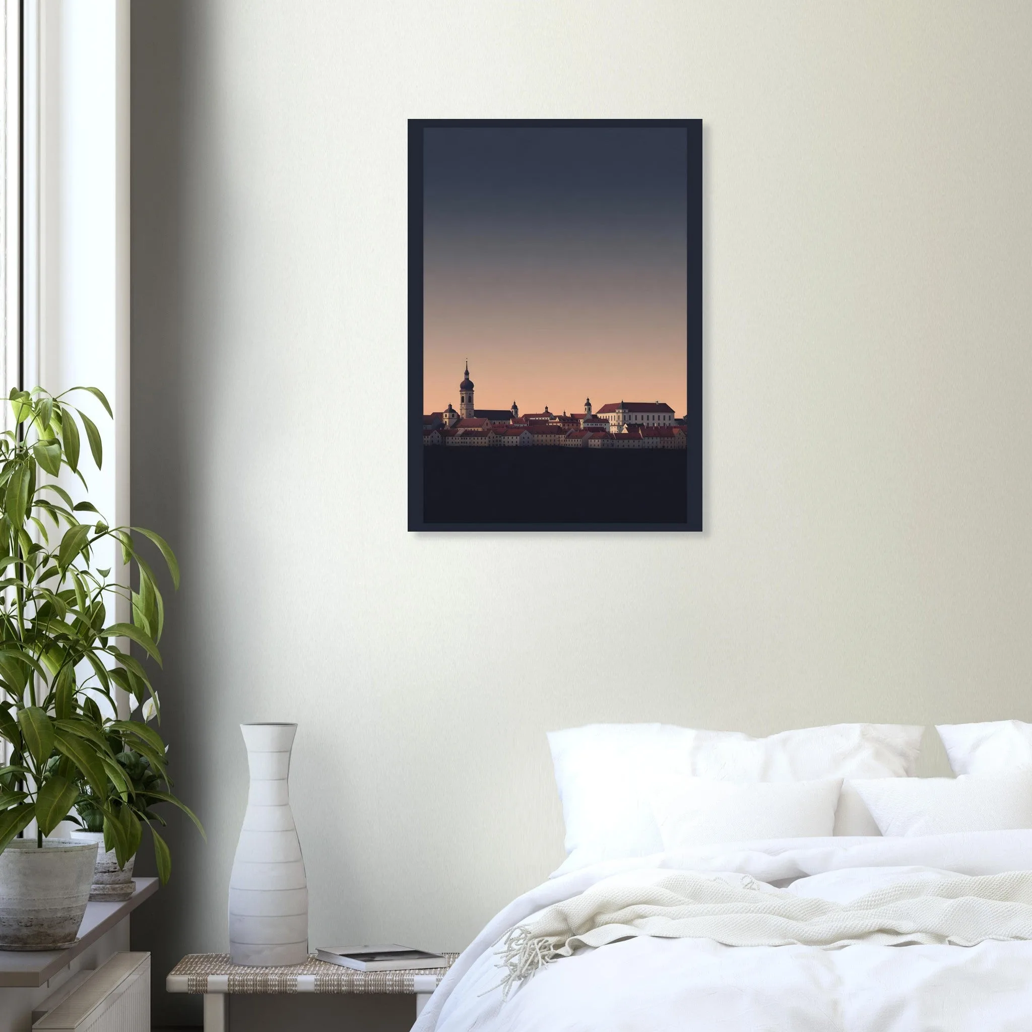Silhouette skyline poster of St. Pölten — warm minimalist design, from €19