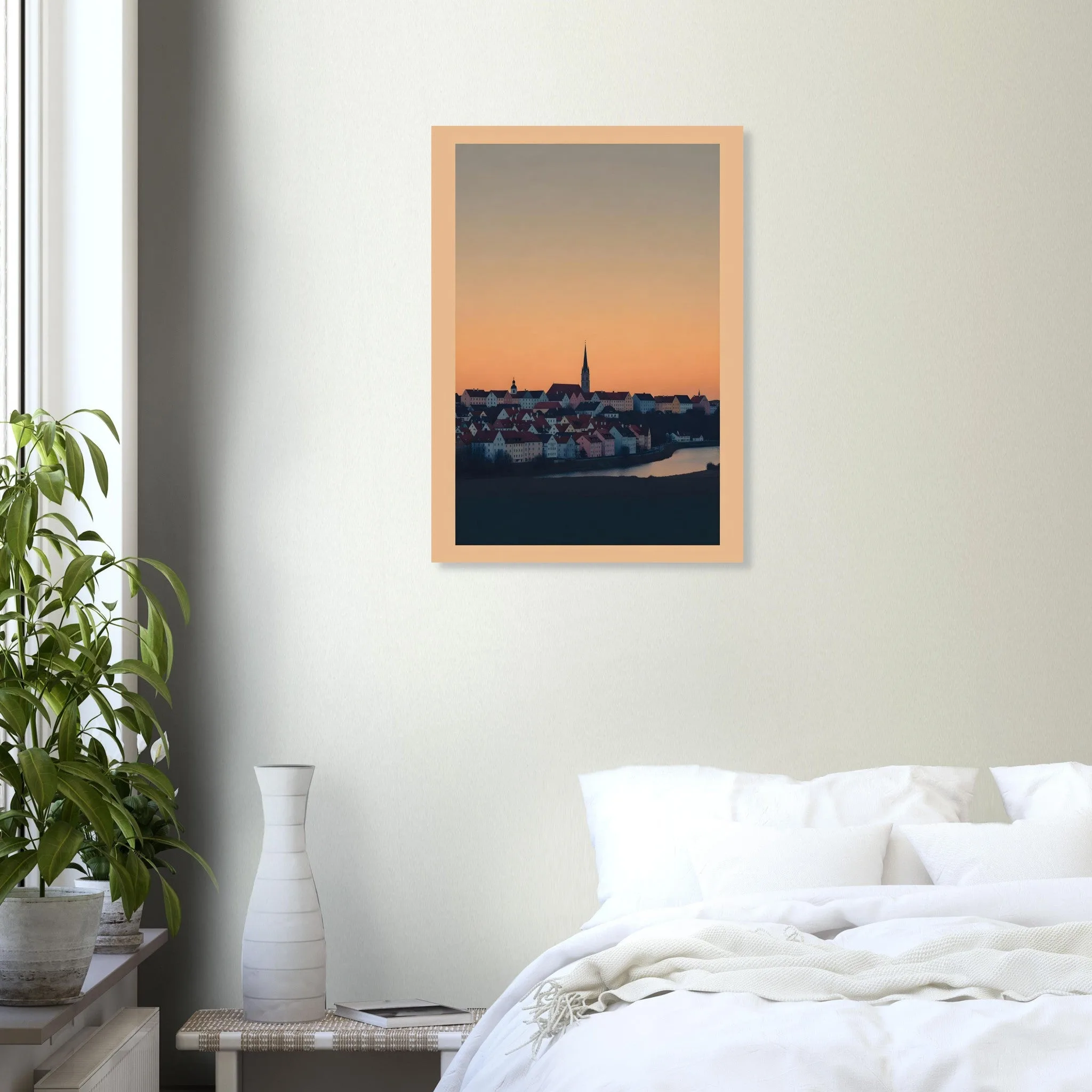 Silhouette skyline poster of Steyr — warm minimalist design, from €19