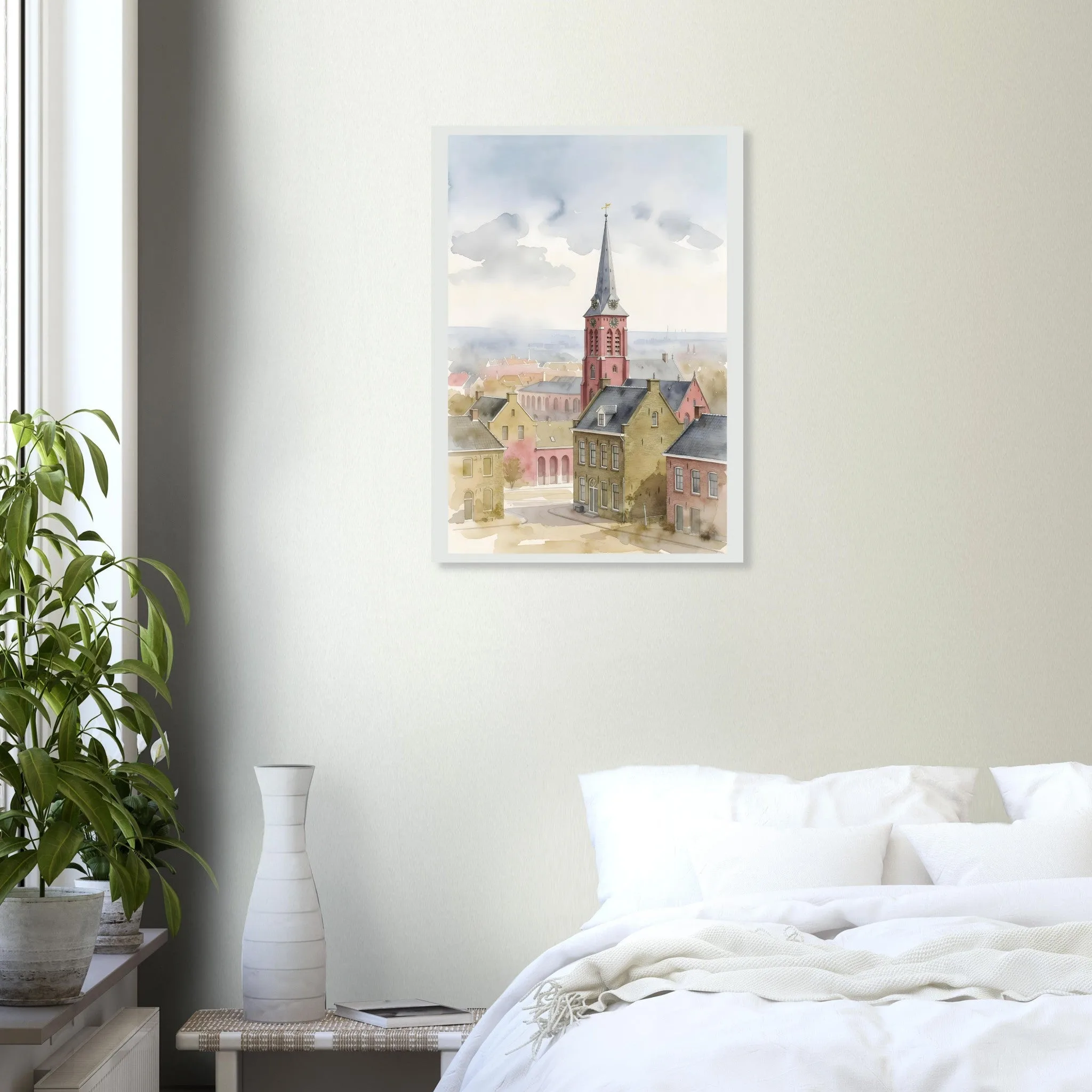 Watercolour landscape poster of Hengelo — warm minimalist design, from €19