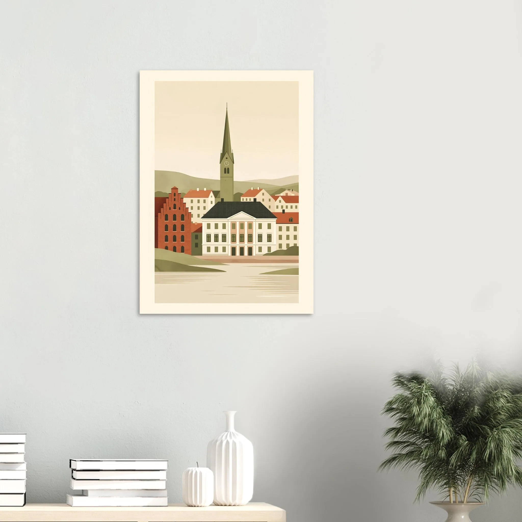 Flat vector illustration poster of Ystad — warm minimalist design, from €19