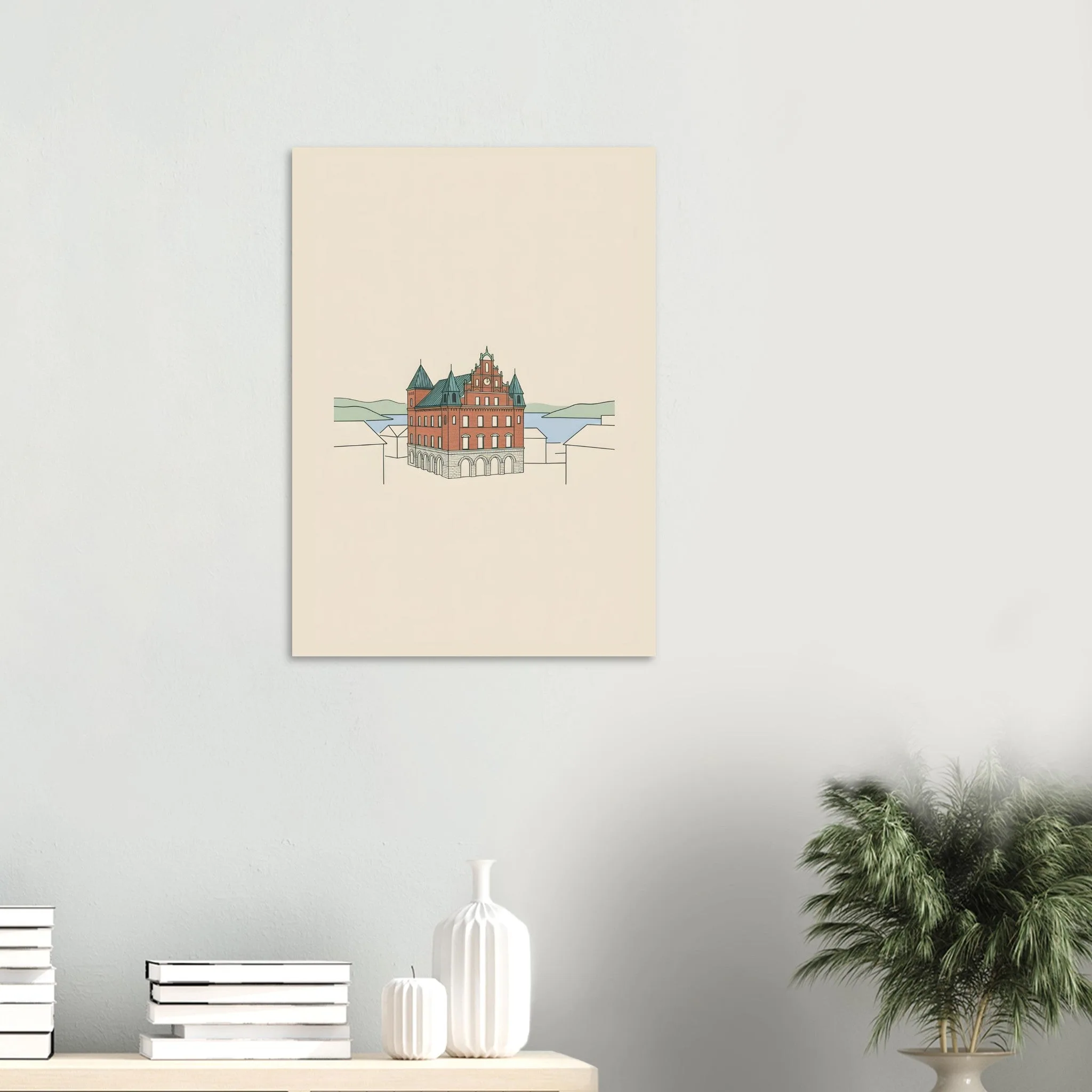 Minimalist line art poster of Värnamo — warm minimalist design, from €19