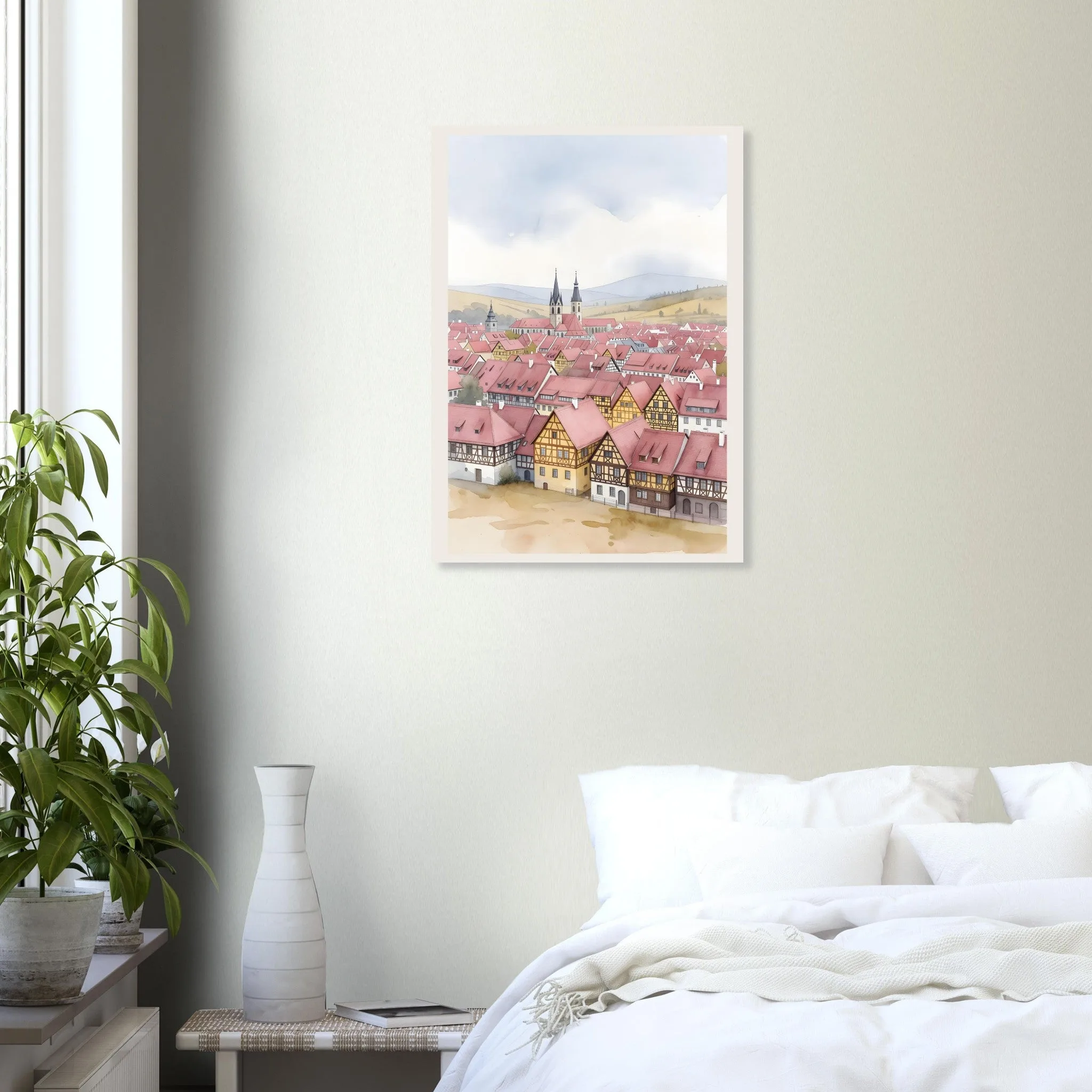Watercolour landscape-Poster von Quedlinburg — warmes minimalistisches Motiv, ab 19 €