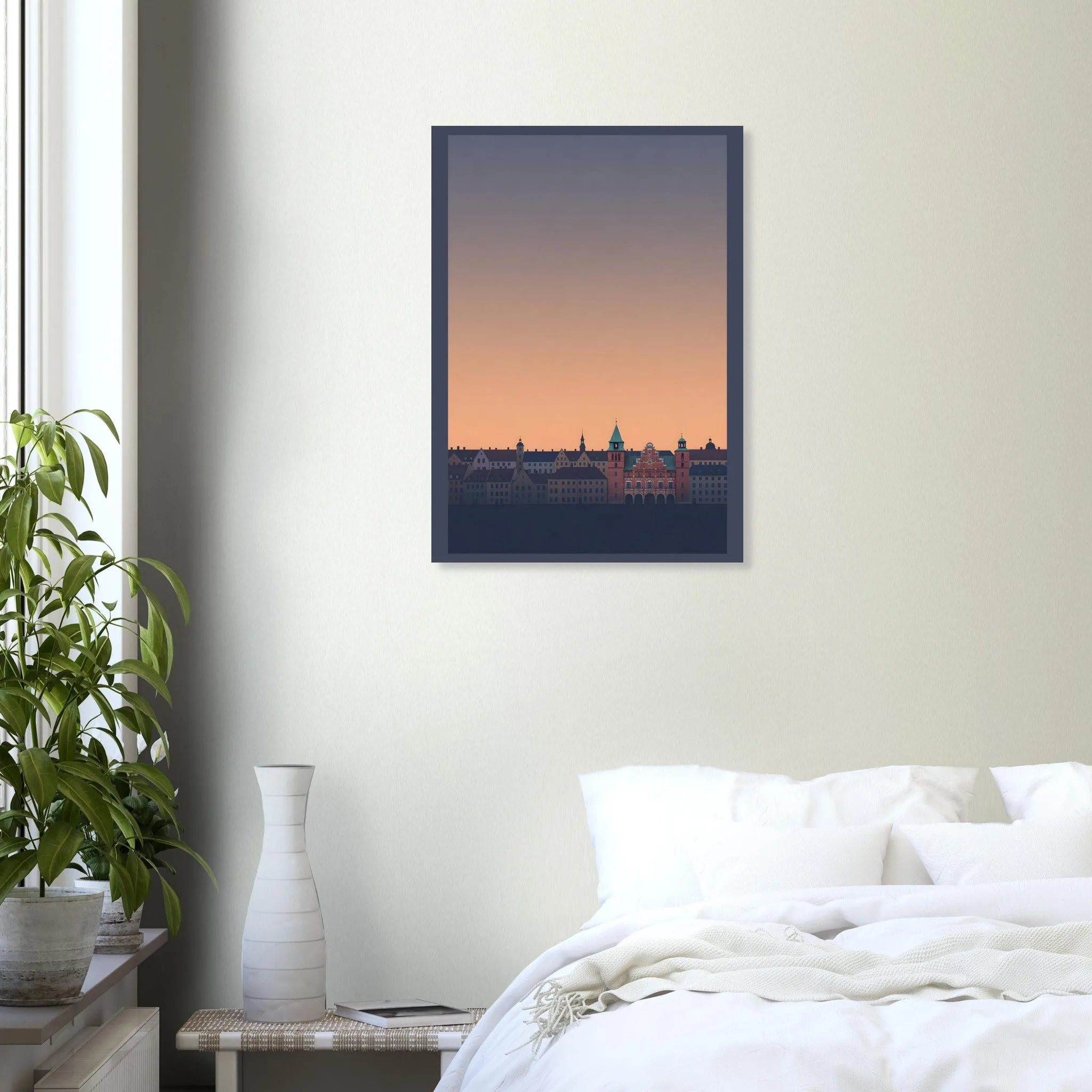 Silhouette skyline poster of Värnamo — warm minimalist design, from €19