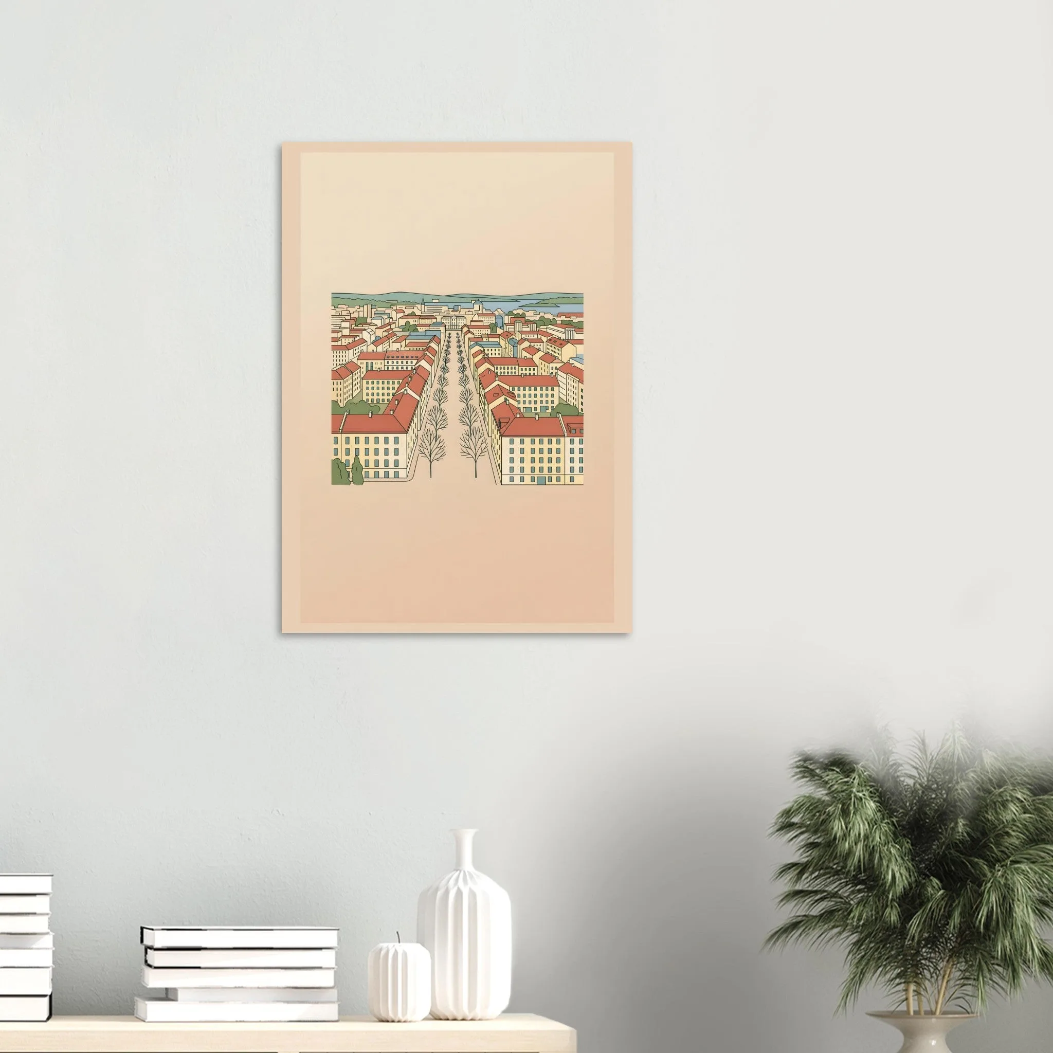 Minimalist line art poster of Huskvarna — warm minimalist design, from €19