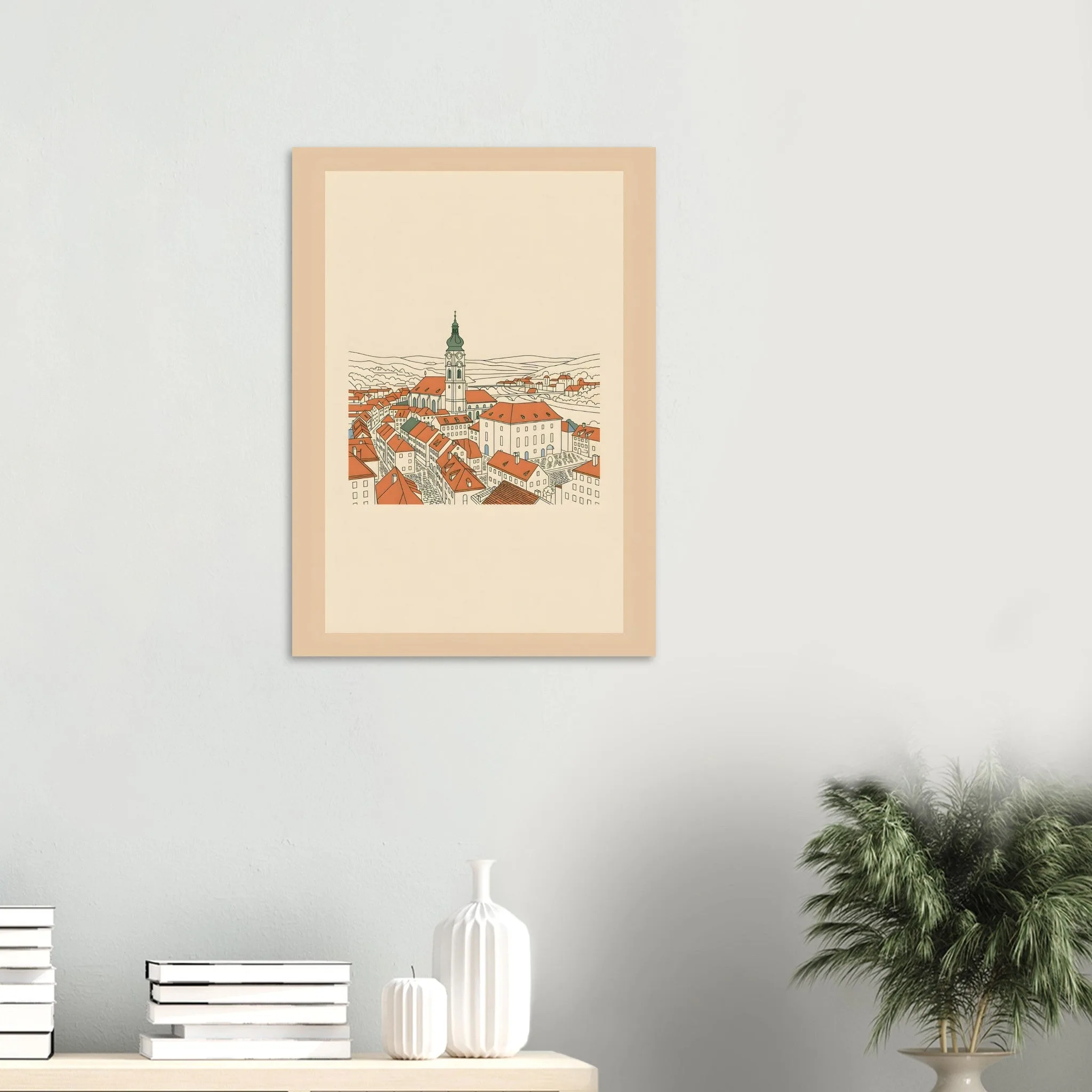 Minimalist line art poster of Waidhofen an der Ybbs — warm minimalist design, from €19