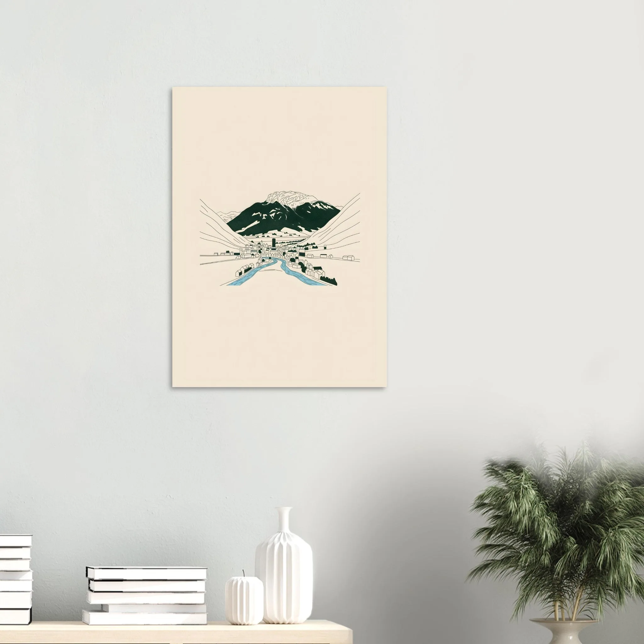 Minimalist line art poster of Interlaken — warm minimalist design, from €19