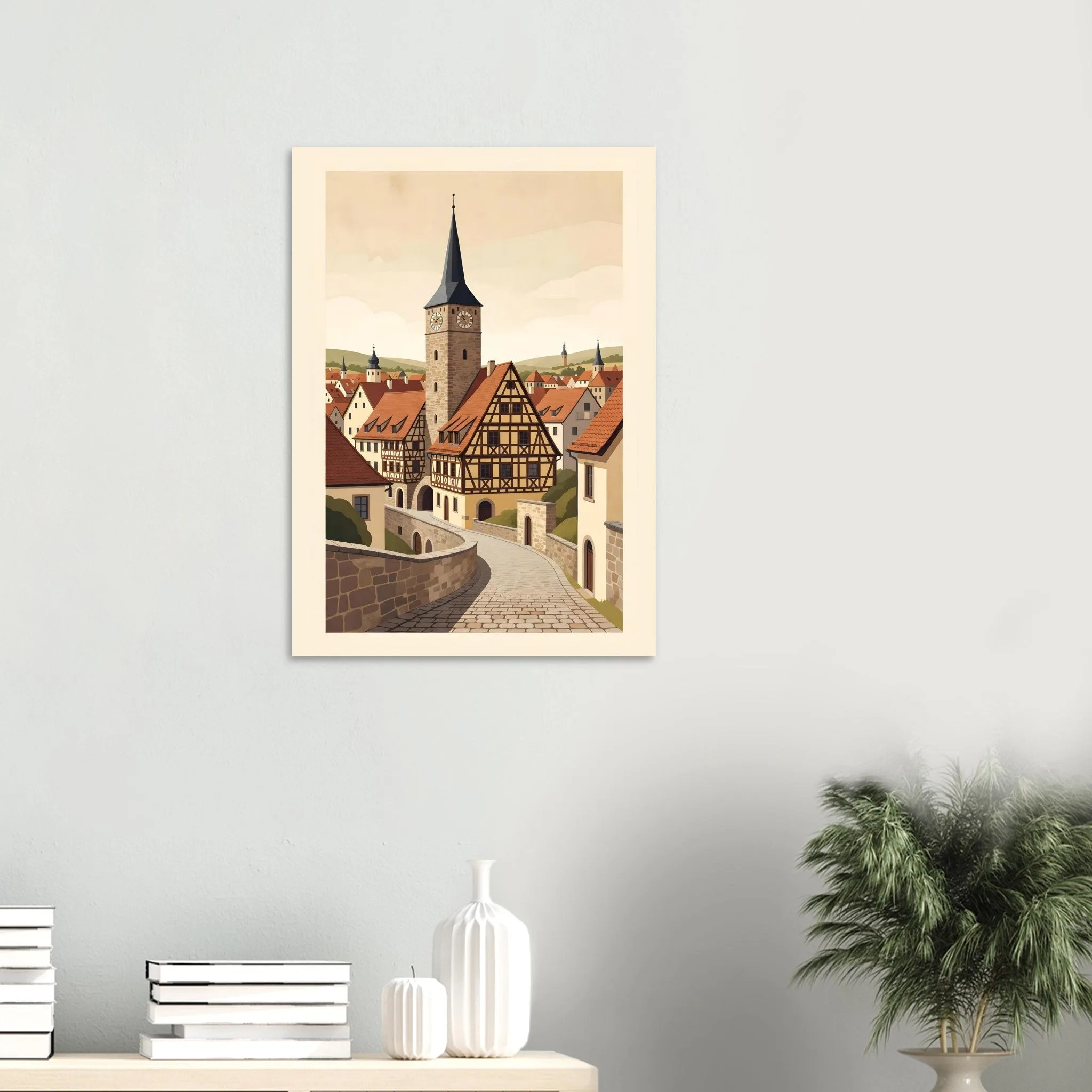 Flat vector illustration-Poster von Rothenburg ob der Tauber — warmes minimalistisches Motiv, ab 19 €