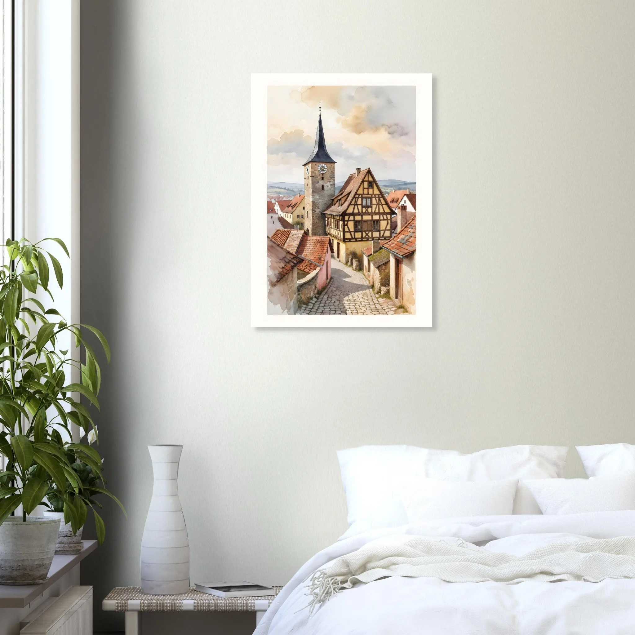 Watercolour landscape-Poster von Rothenburg ob der Tauber — warmes minimalistisches Motiv, ab 19 €