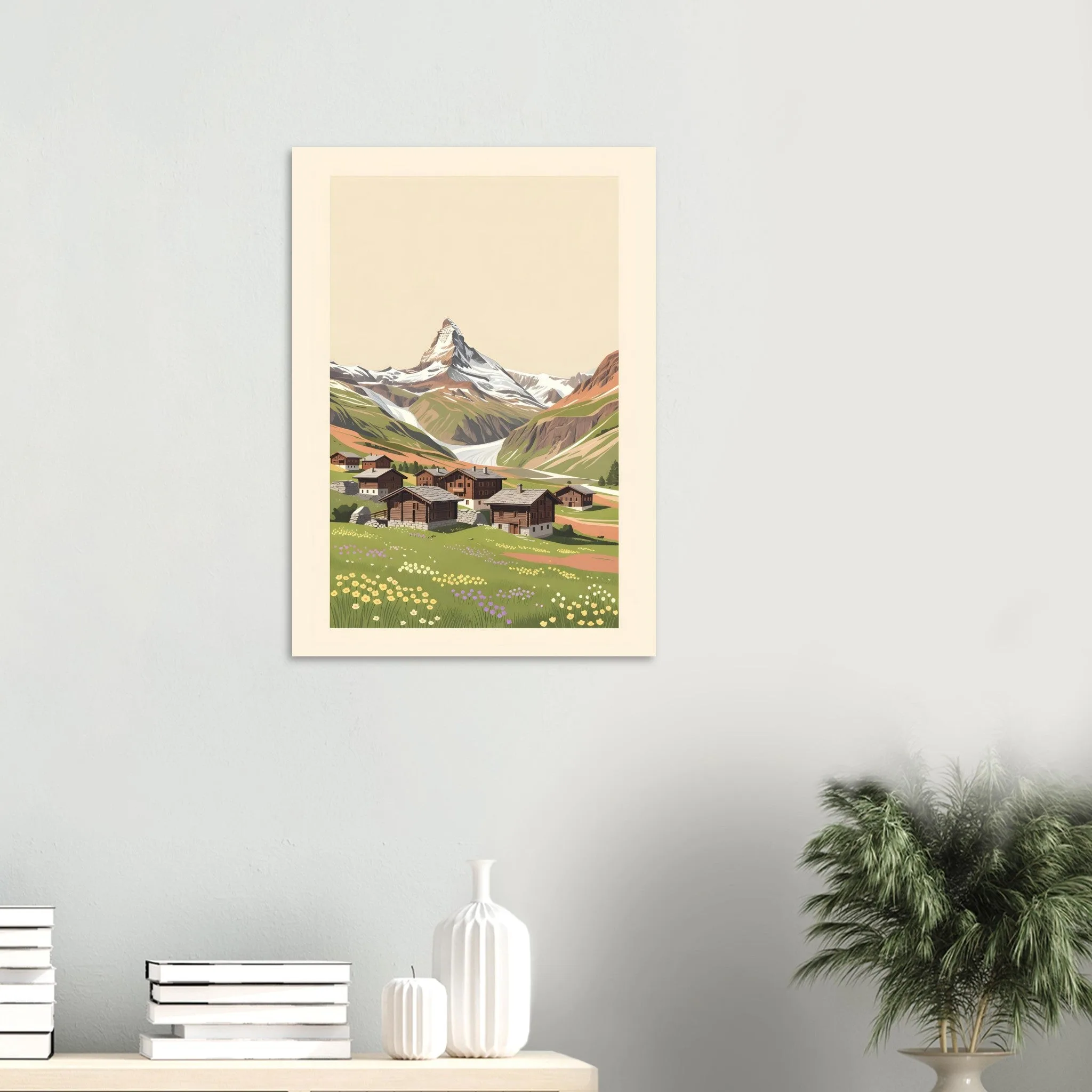 Flat vector illustration-Poster von Zermatt — warmes minimalistisches Motiv, ab 19 €