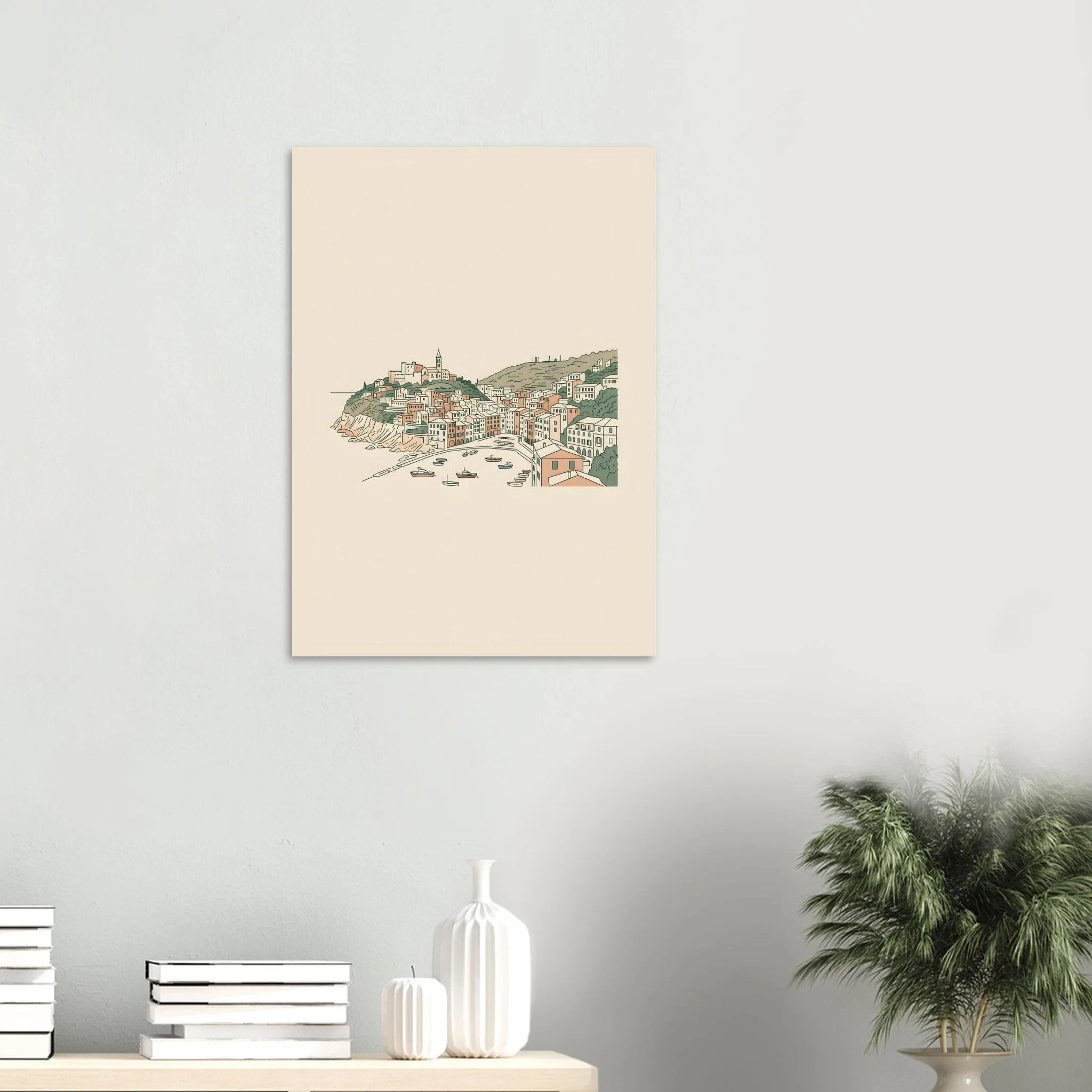 Minimalist line art poster of Portofino — warm minimalist design, from €19