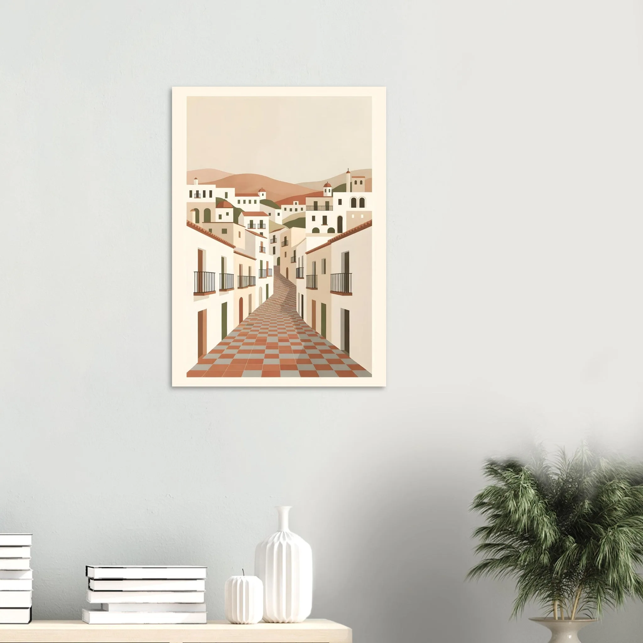 Flat vector illustration-Poster von Mijas — warmes minimalistisches Motiv, ab 19 €