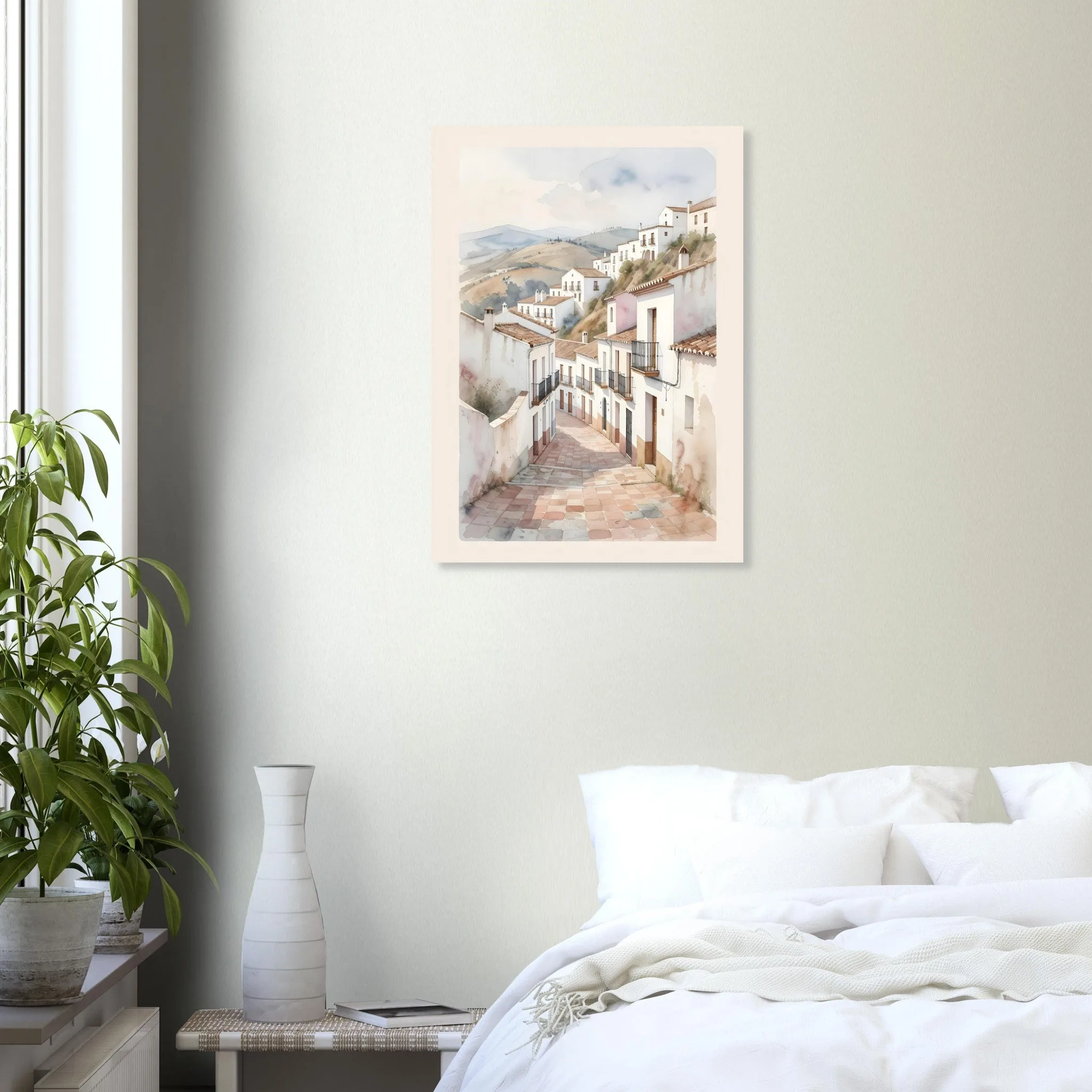 Watercolour landscape-Poster von Mijas — warmes minimalistisches Motiv, ab 19 €