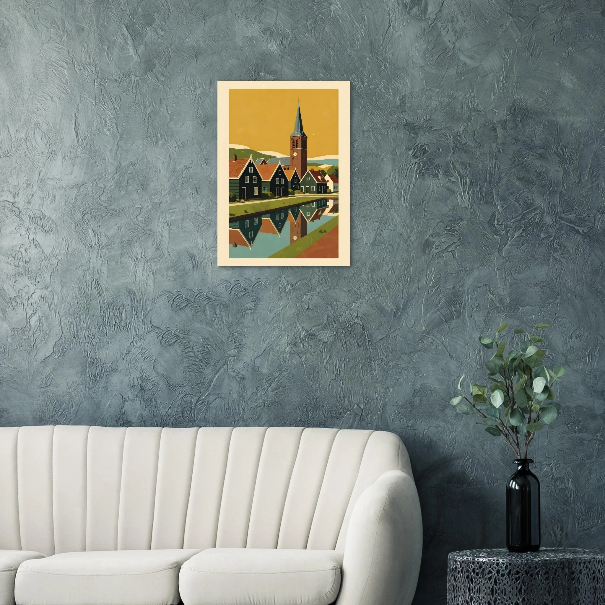 Mid-century modern poster of Marken — warm minimalist design, from €19