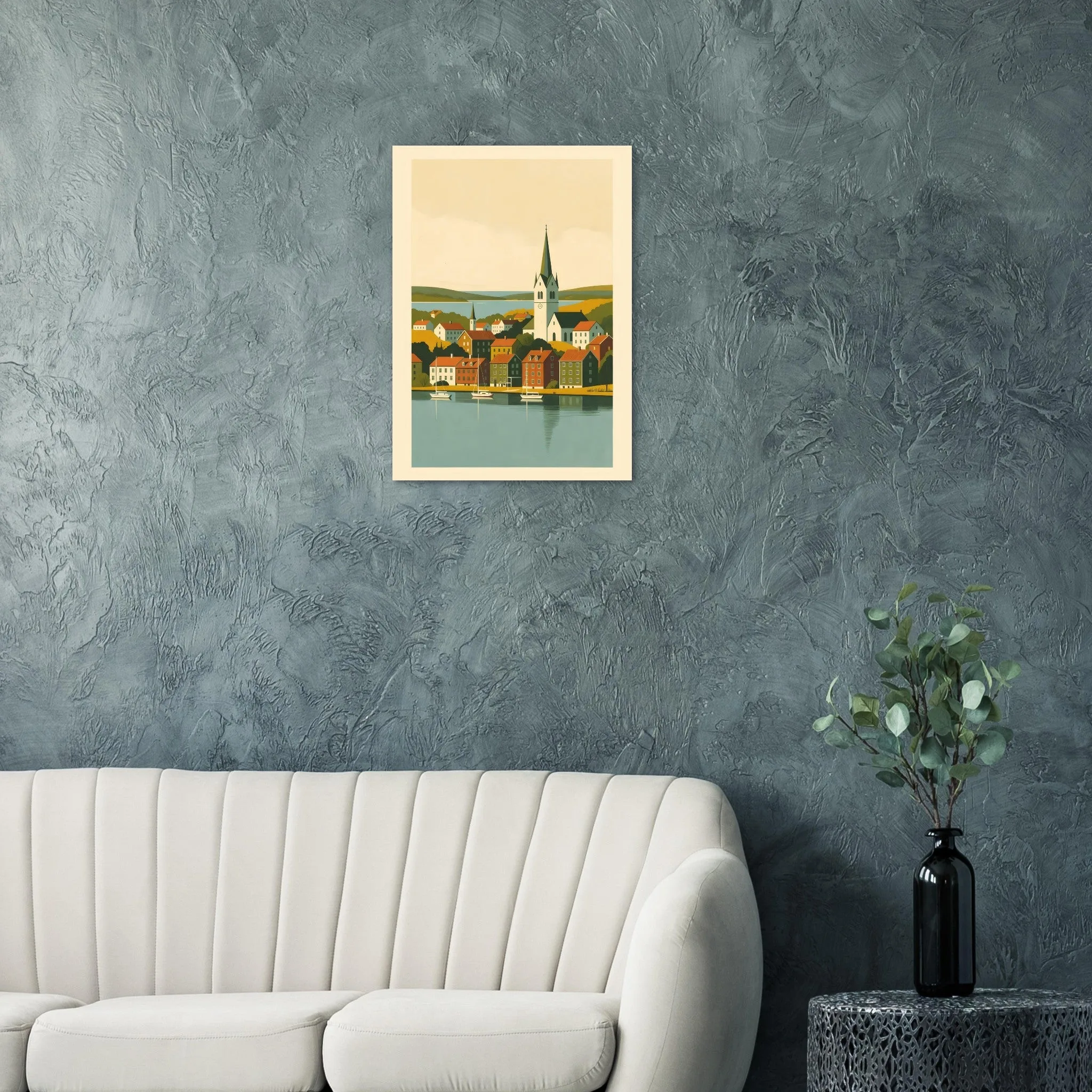 Mid-century modern poster of Mariefred — warm minimalist design, from €19