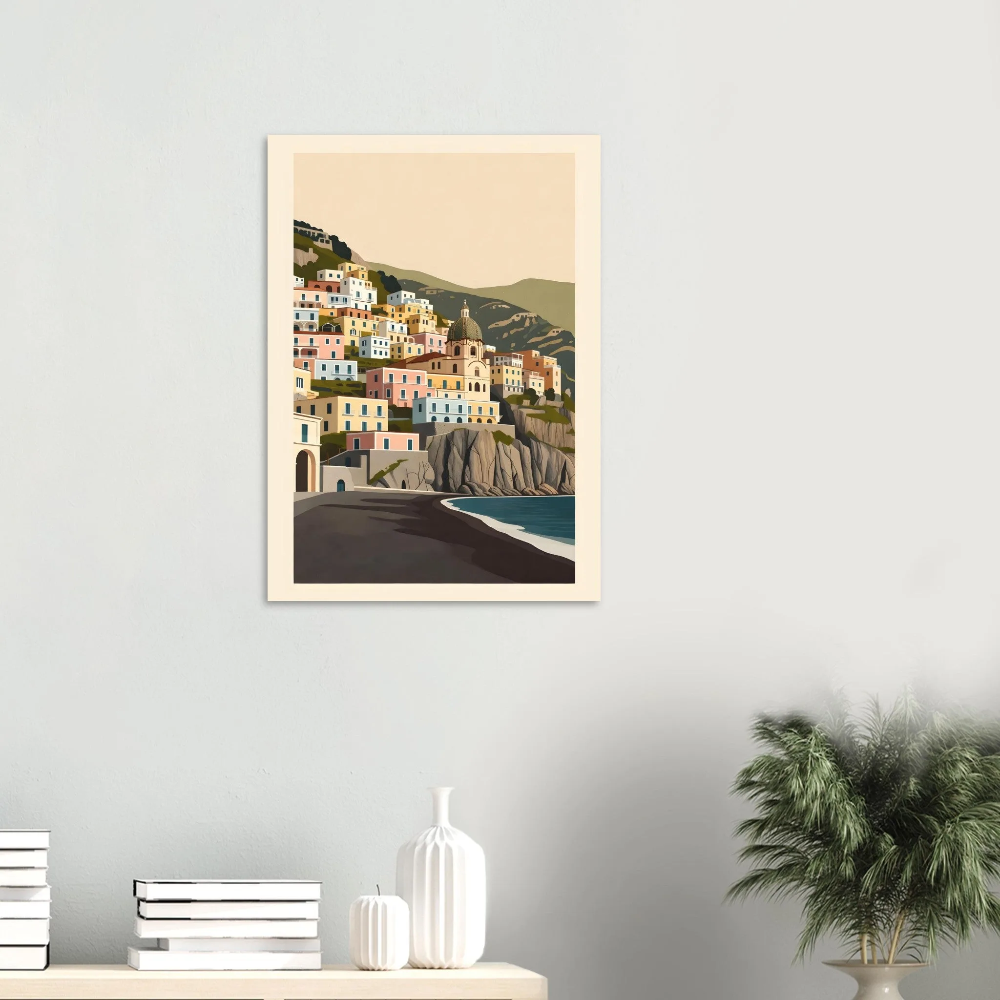 Flat vector illustration-Poster von Positano — warmes minimalistisches Motiv, ab 19 €