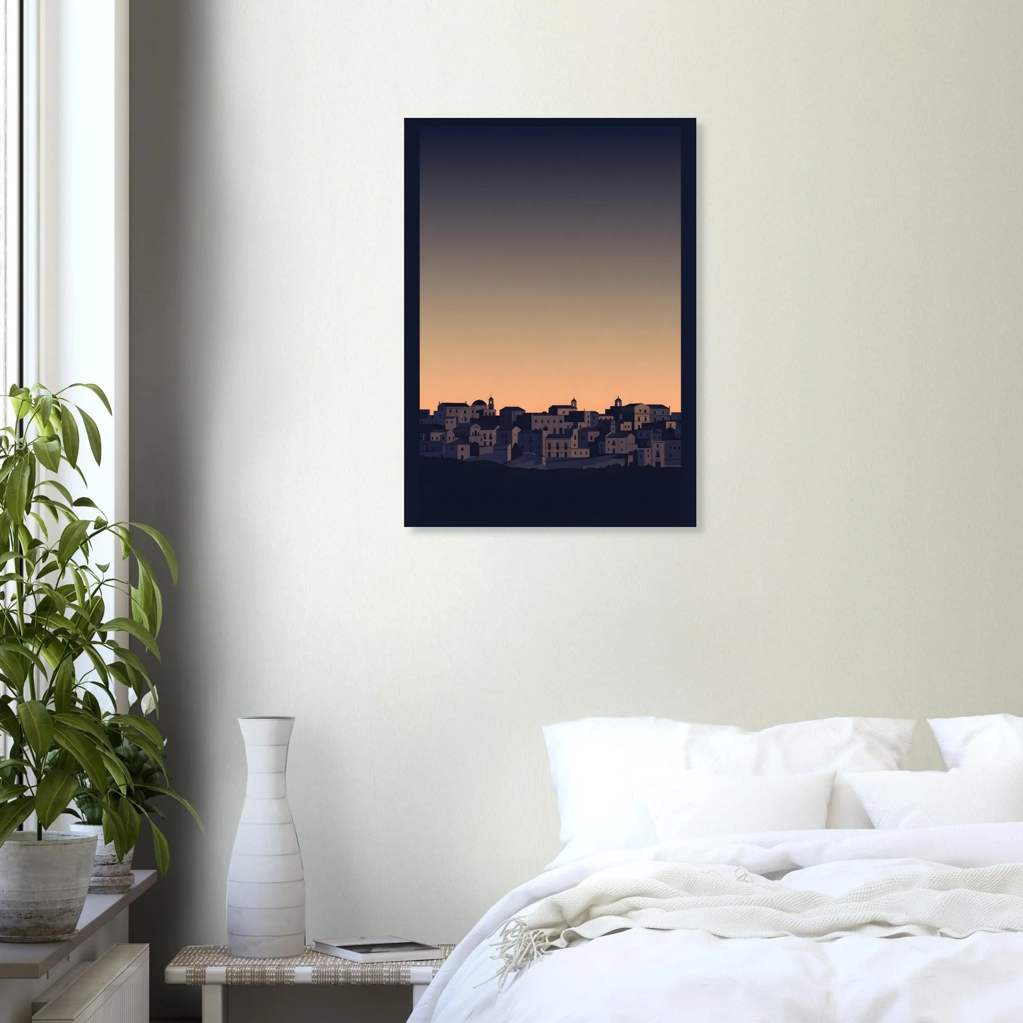 Silhouette skyline poster of Matera — warm minimalist design, from €19