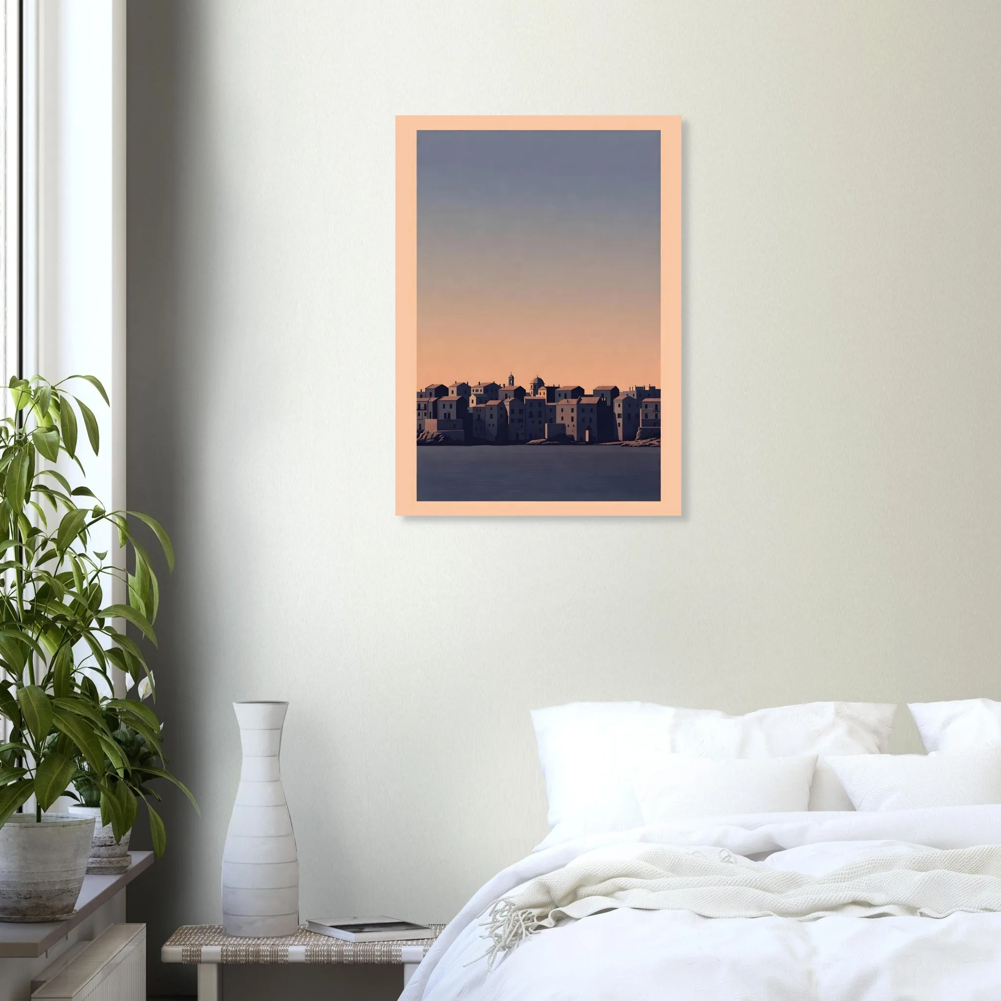 Silhouette skyline poster of Polignano a Mare — warm minimalist design, from €19