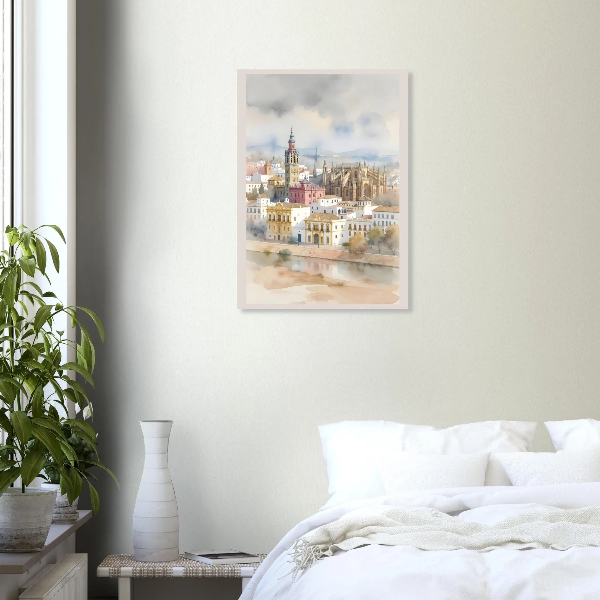 Watercolour landscape poster of Sevilla — warm minimalist design, from €19