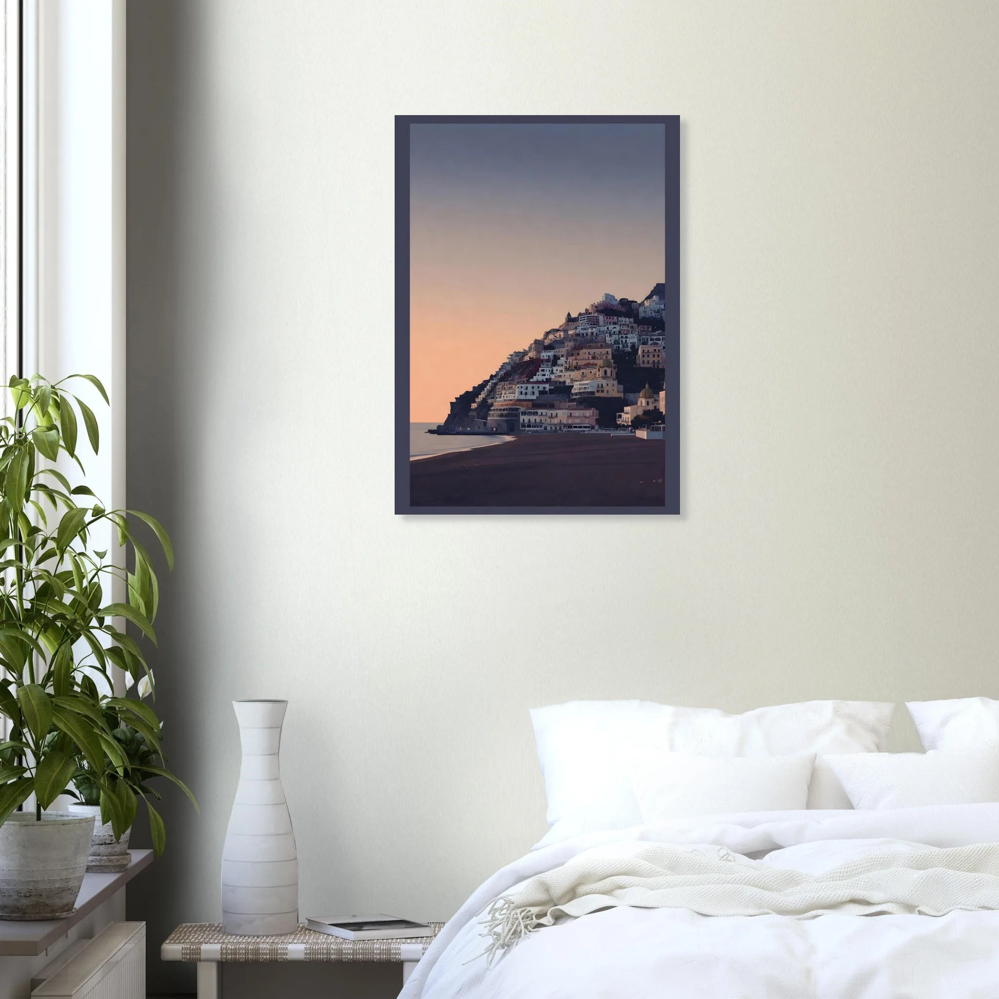 Silhouette skyline-Poster von Positano — warmes minimalistisches Motiv, ab 19 €