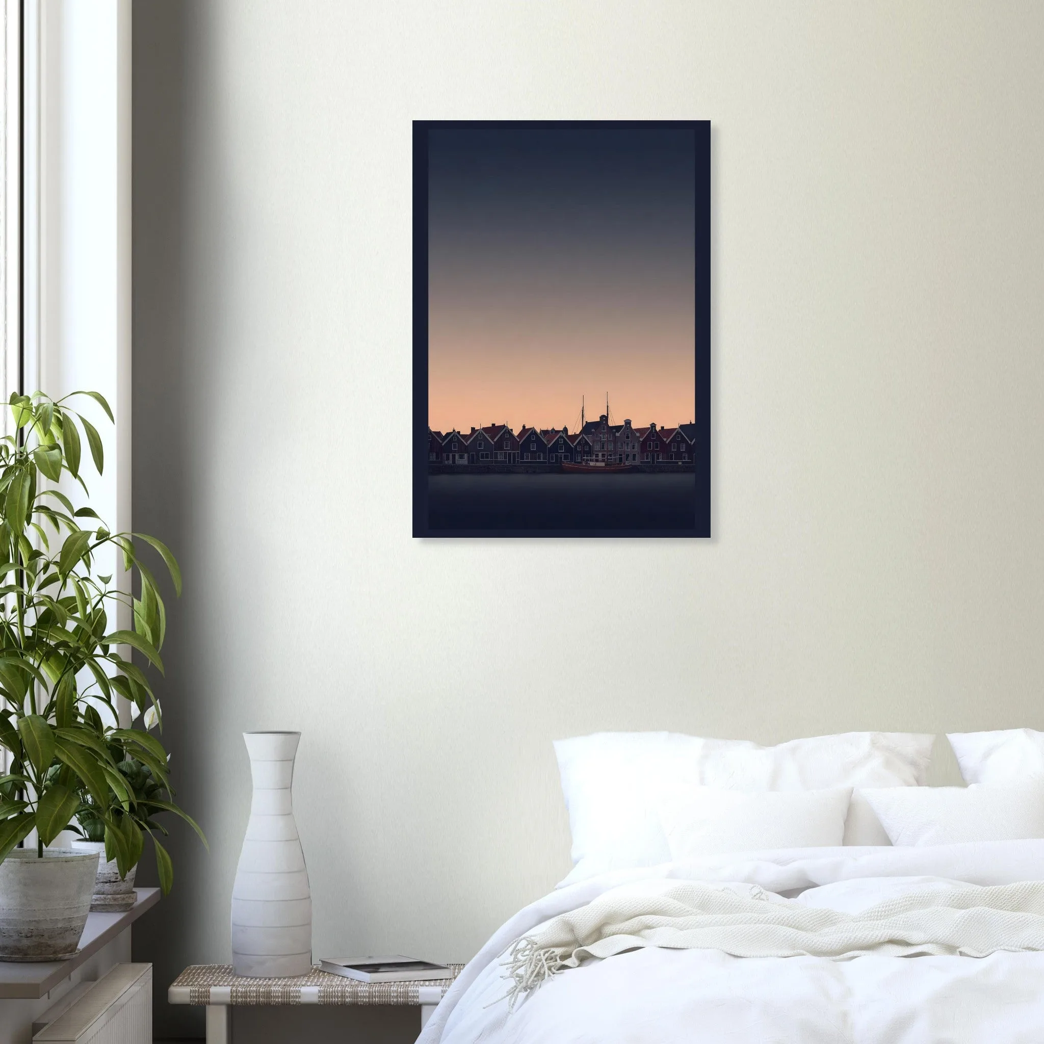 Silhouette skyline-Poster von Volendam — warmes minimalistisches Motiv, ab 19 €