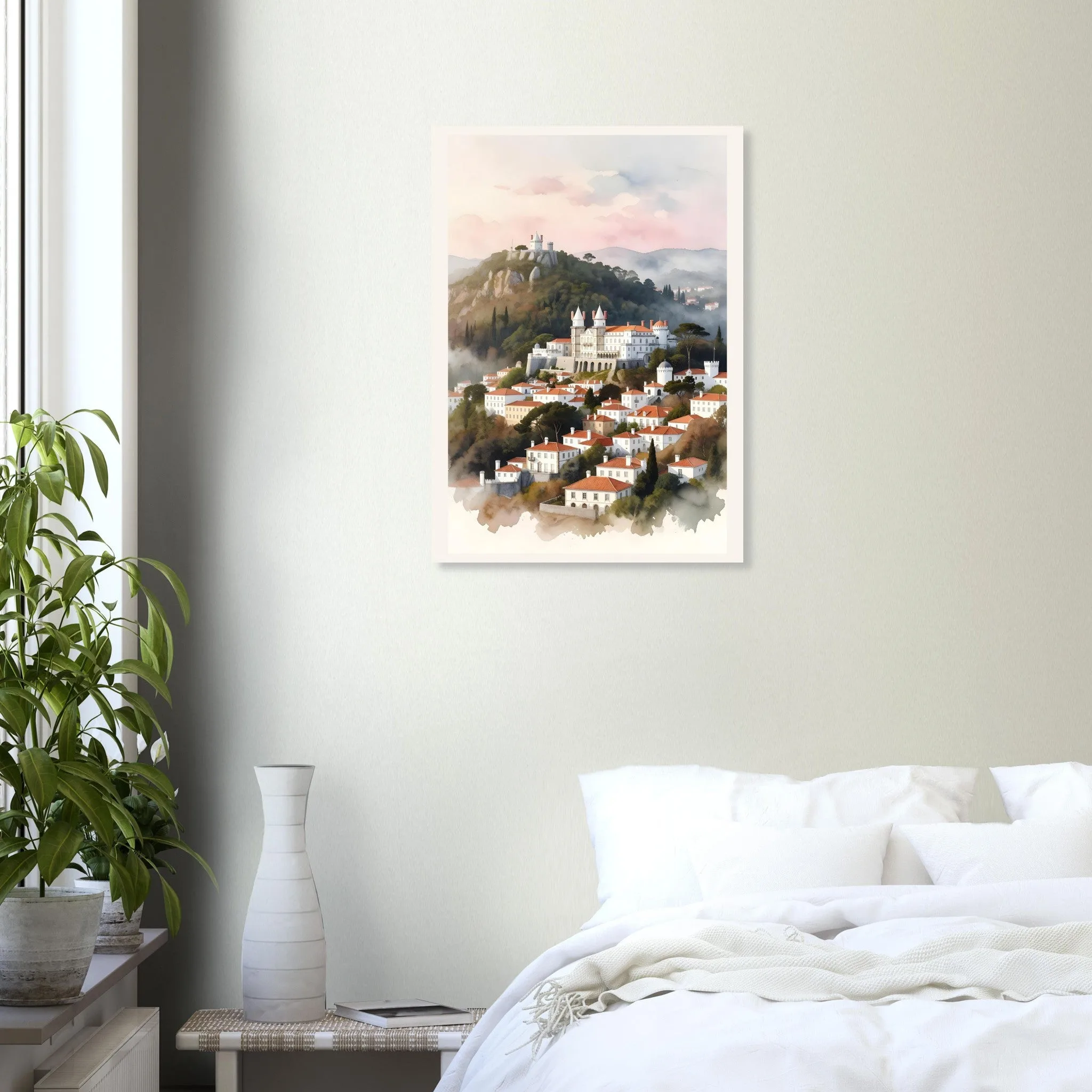 Watercolour landscape poster of Sintra — warm minimalist design, from €19