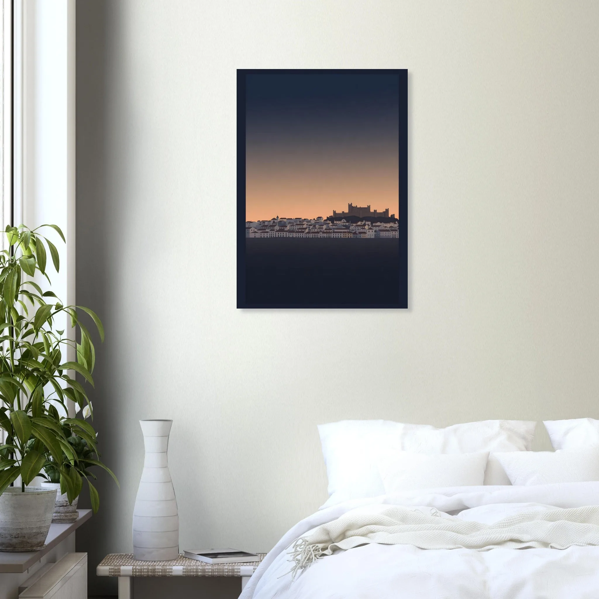 Silhouette skyline poster of Óbidos — warm minimalist design, from €19