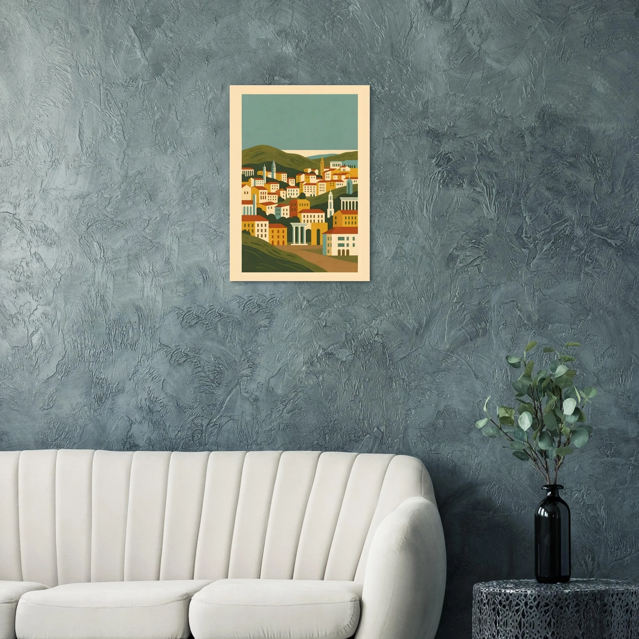 Mid-century modern poster of София — warm minimalist design, from €19