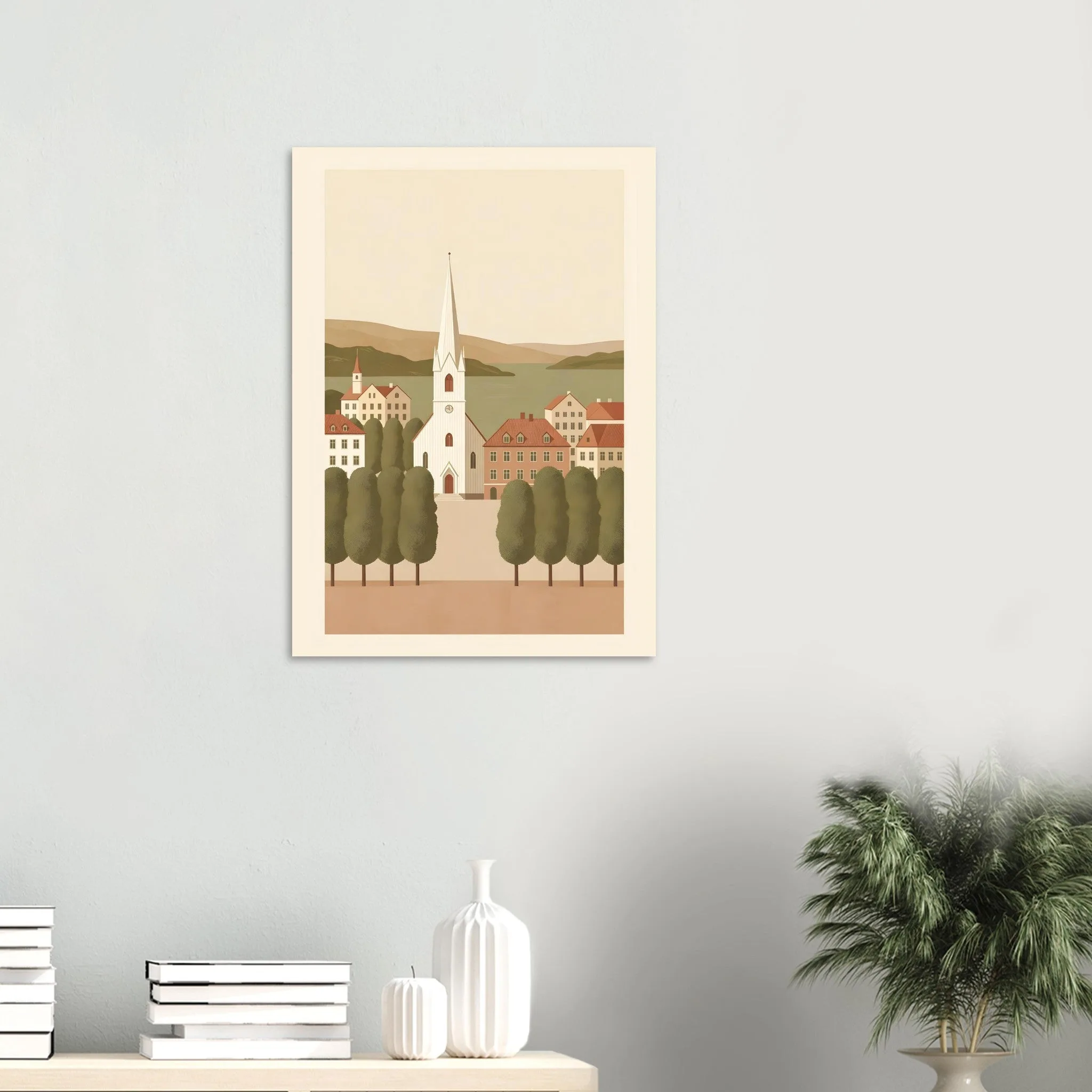 Flat vector illustration poster of Kungsbacka — warm minimalist design, from €19