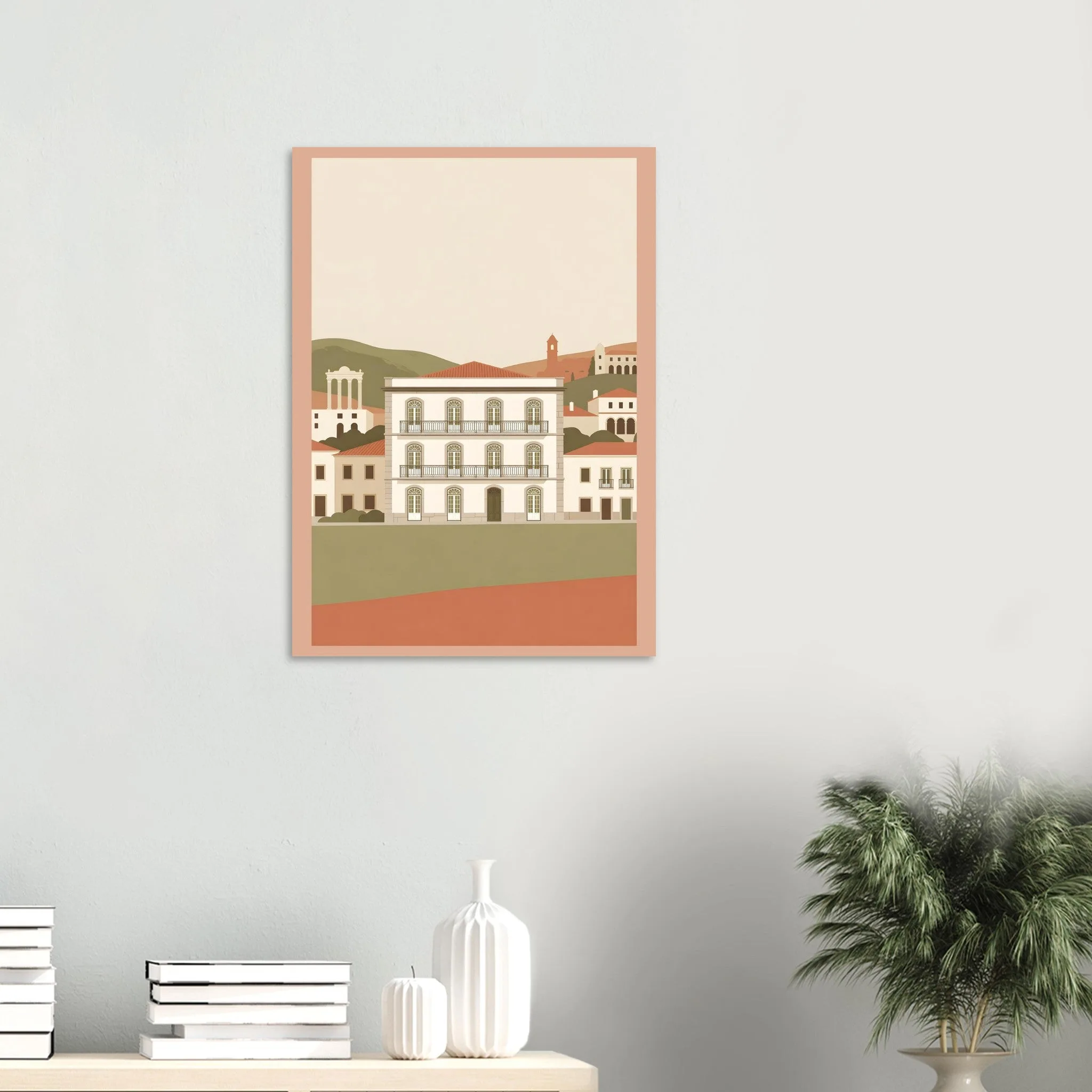Flat vector illustration poster of Oliveira de Azeméis — warm minimalist design, from €19
