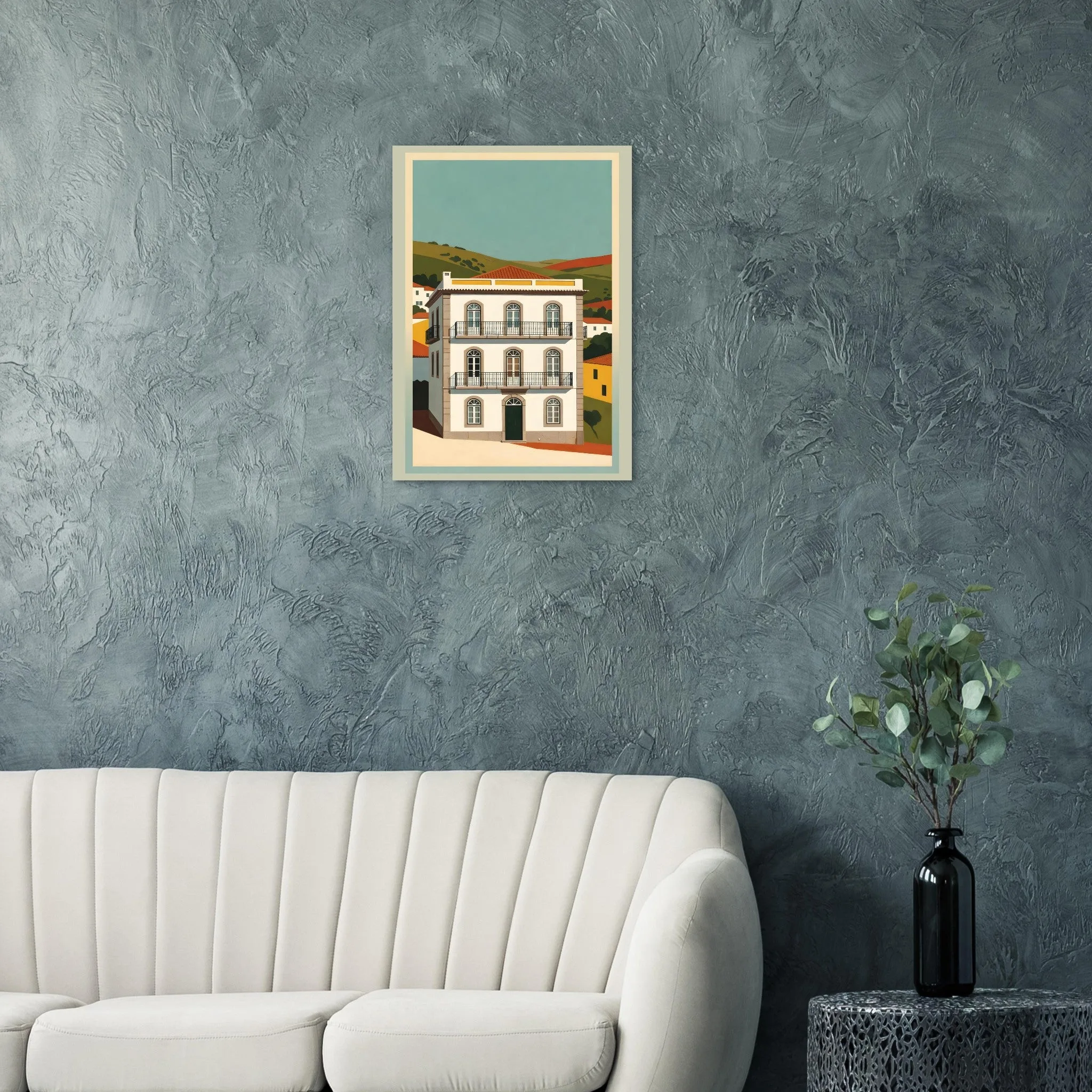 Mid-century modern poster of Oliveira de Azeméis — warm minimalist design, from €19