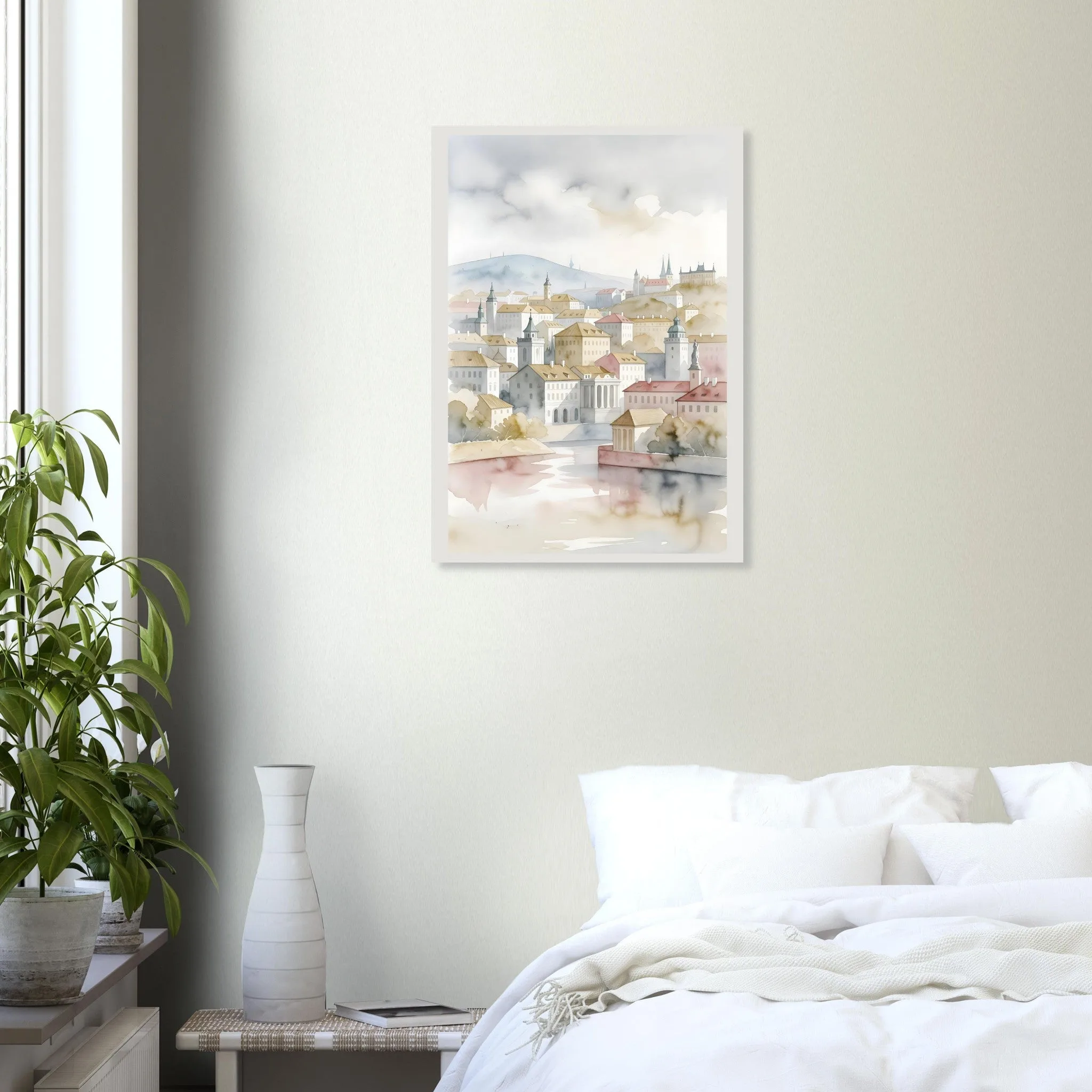 Watercolour landscape poster of Praha — warm minimalist design, from €19