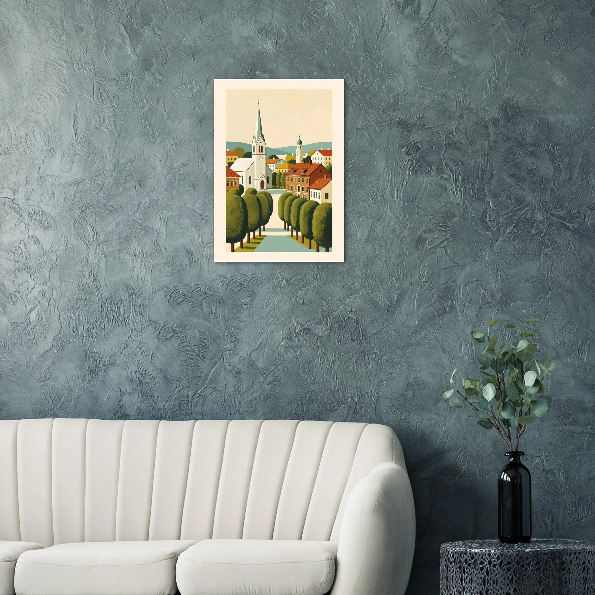 Mid-century modern poster of Kungsbacka — warm minimalist design, from €19