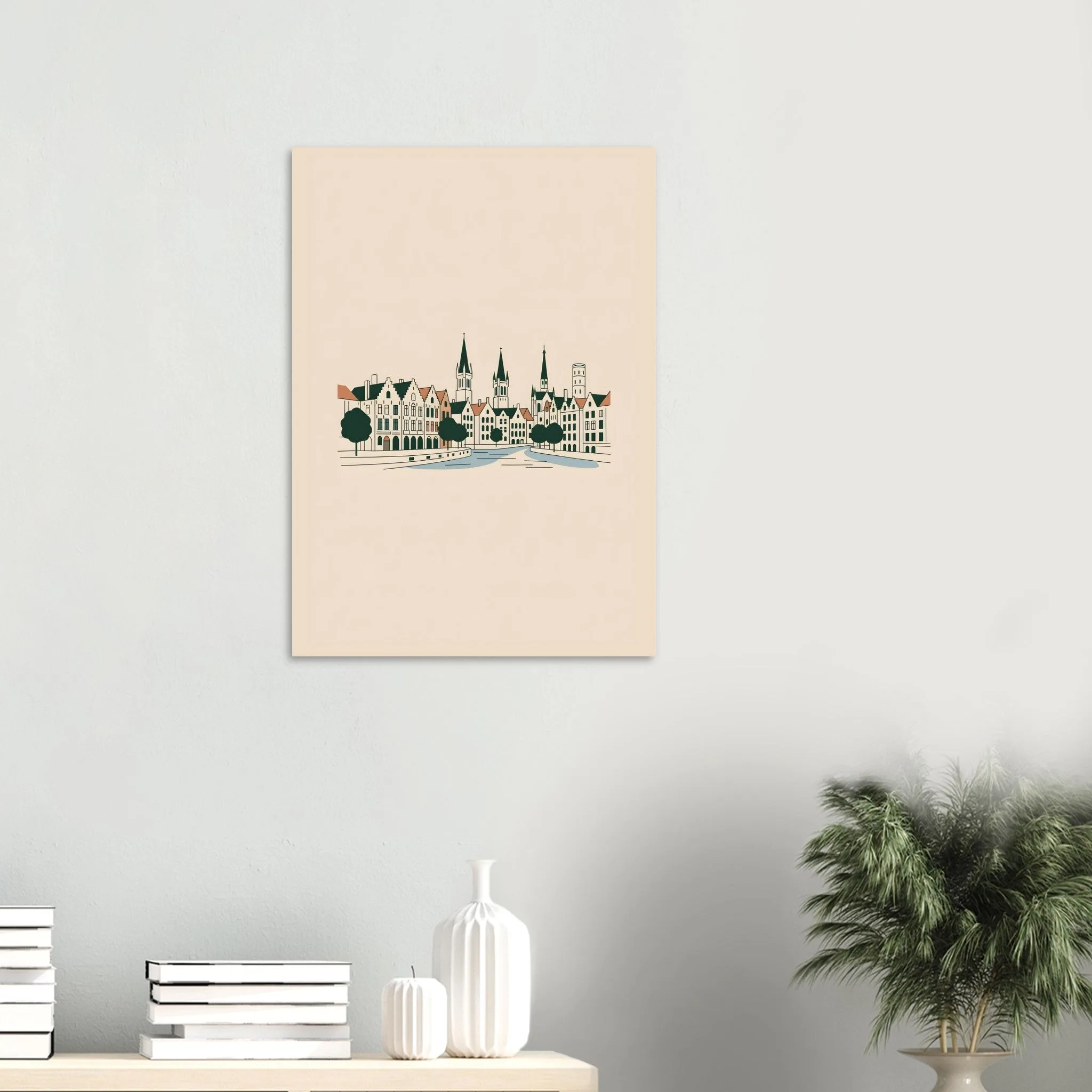 Minimalist line art poster of Bruges — warm minimalist design, from €19