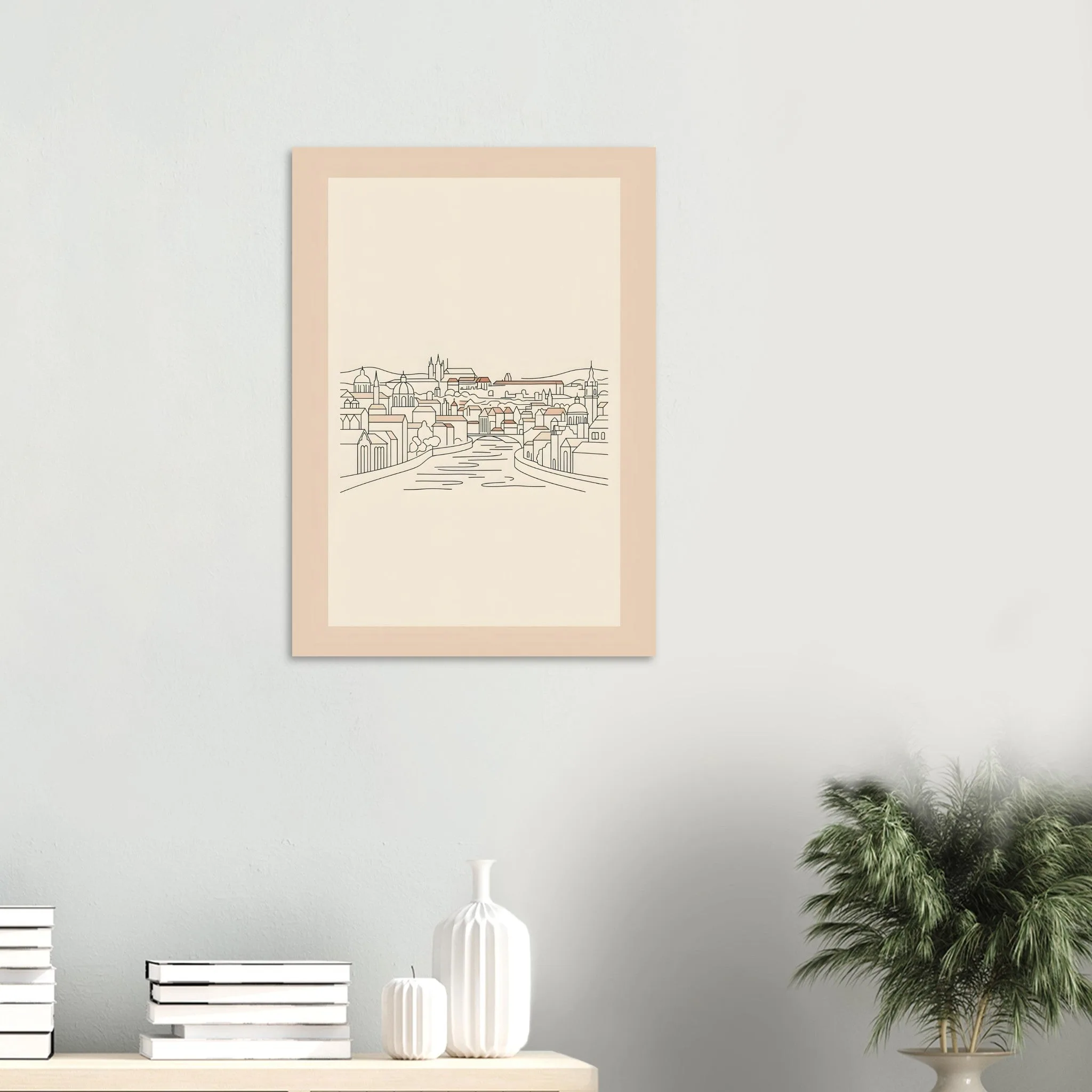 Minimalist line art poster of Praha — warm minimalist design, from €19